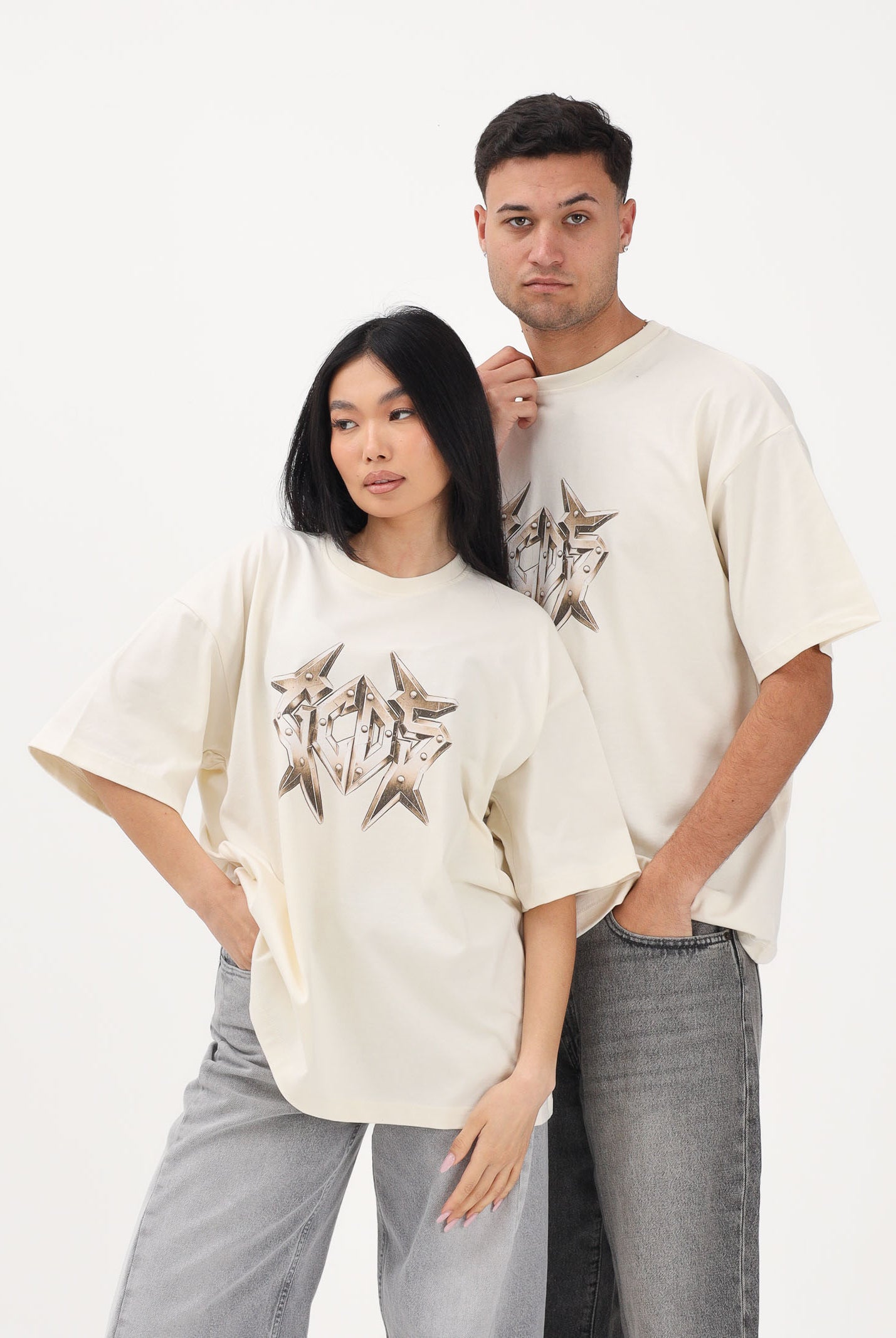 GCDS T-shirt a manica corta beige per uomo e donna con stampa logo C1MWQC061J079 320T GCDS