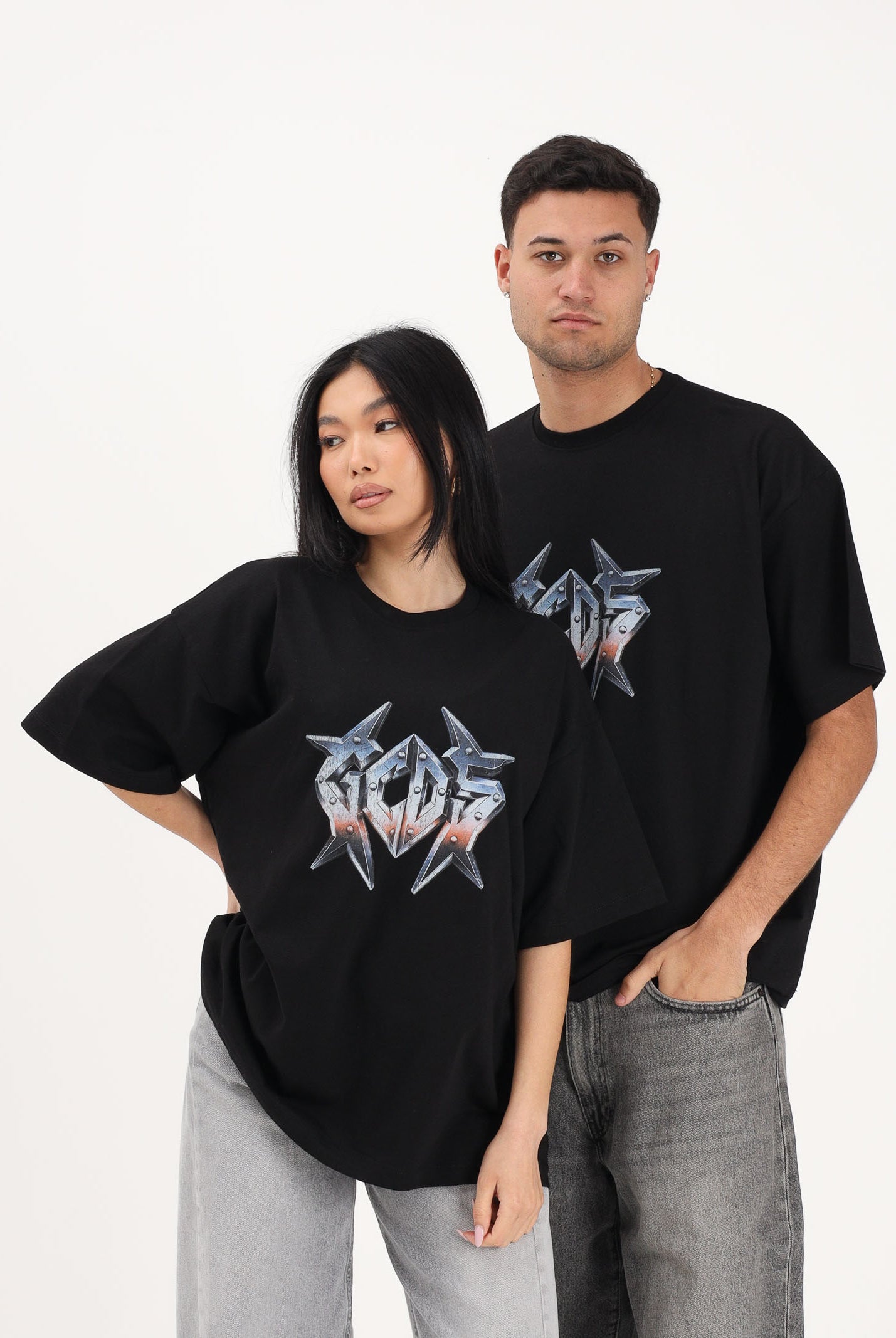 GCDS T-shirt a manica corta nera per uomo e donna con stampa logo C1MWQC061J079 999E GCDS