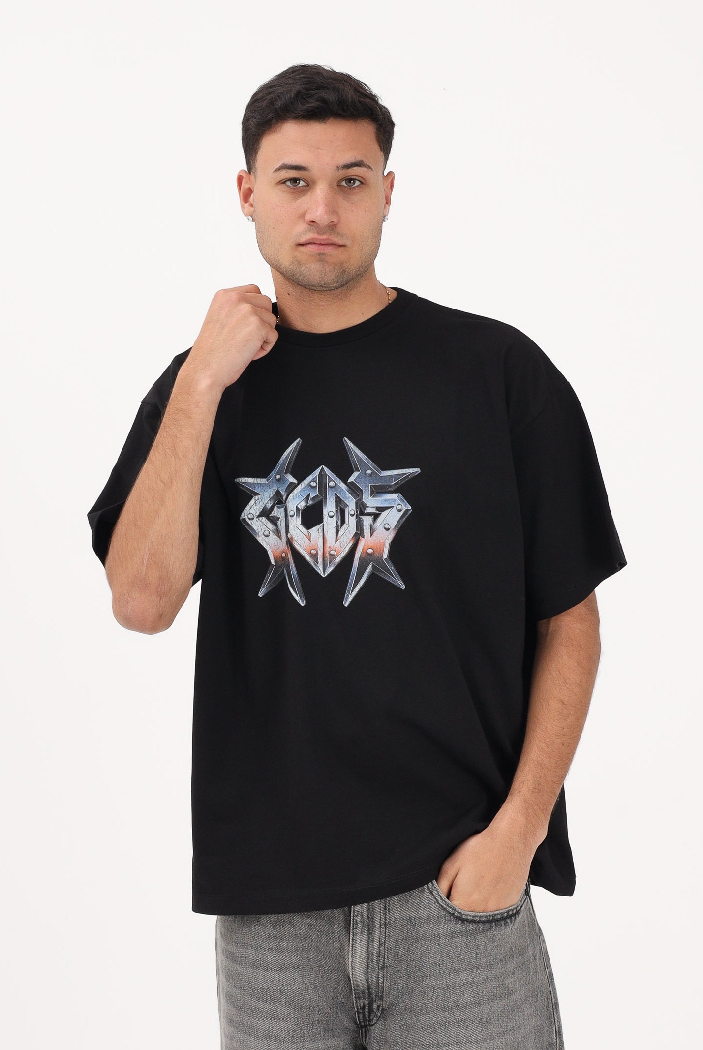 GCDS T-shirt a manica corta nera per uomo e donna con stampa logo C1MWQC061J079 999E GCDS