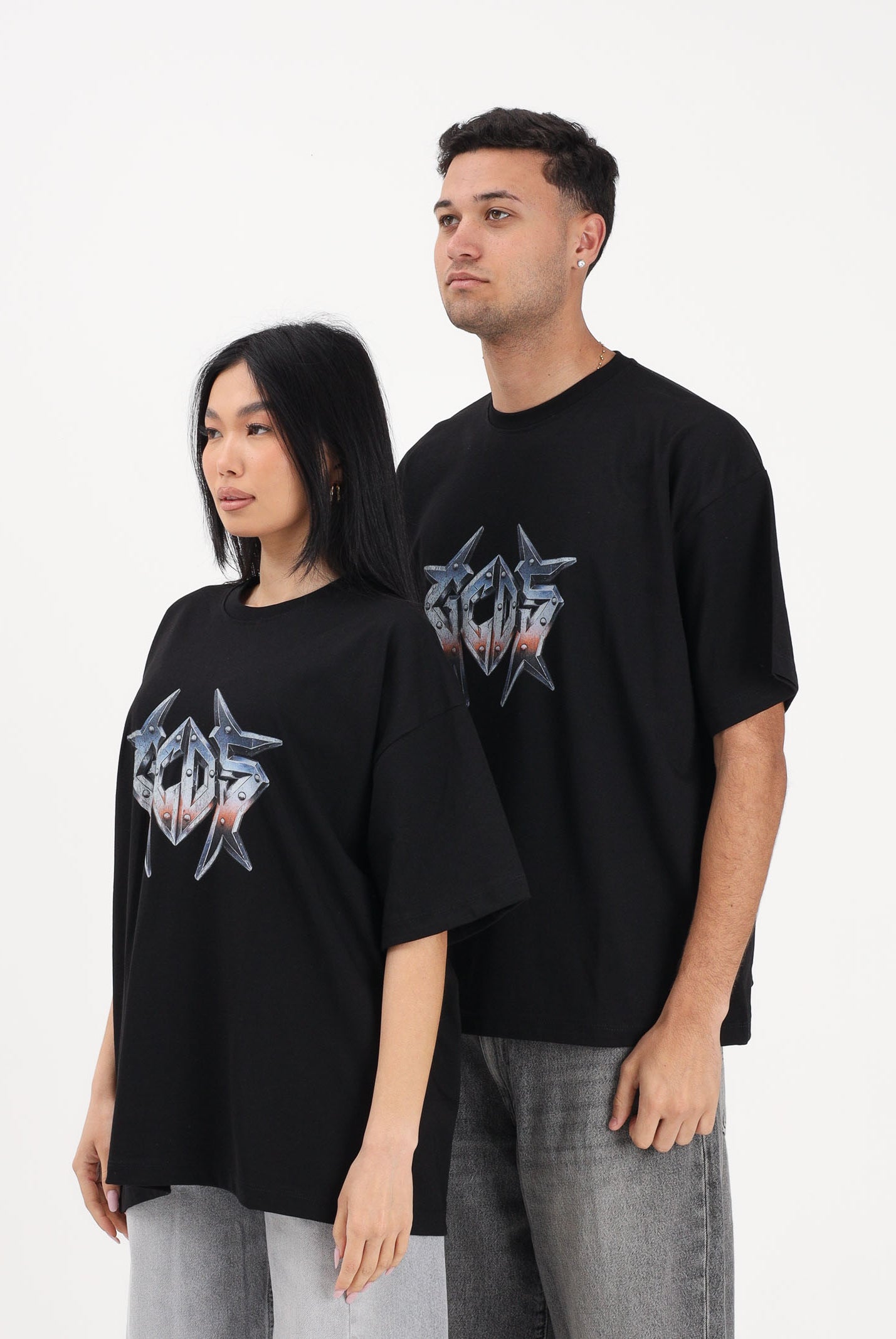 GCDS T-shirt a manica corta nera per uomo e donna con stampa logo C1MWQC061J079 999E GCDS
