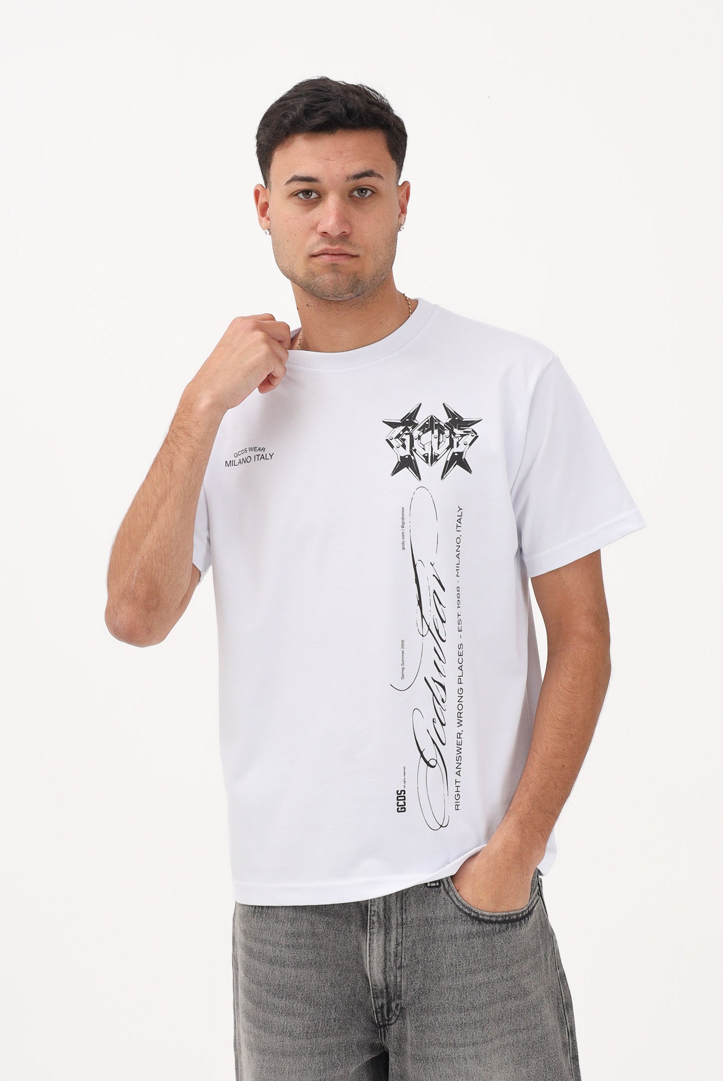GCDS T-shirt a manica corta bianca per uomo e donna con stampa C1MWQC070J079 100B GCDS