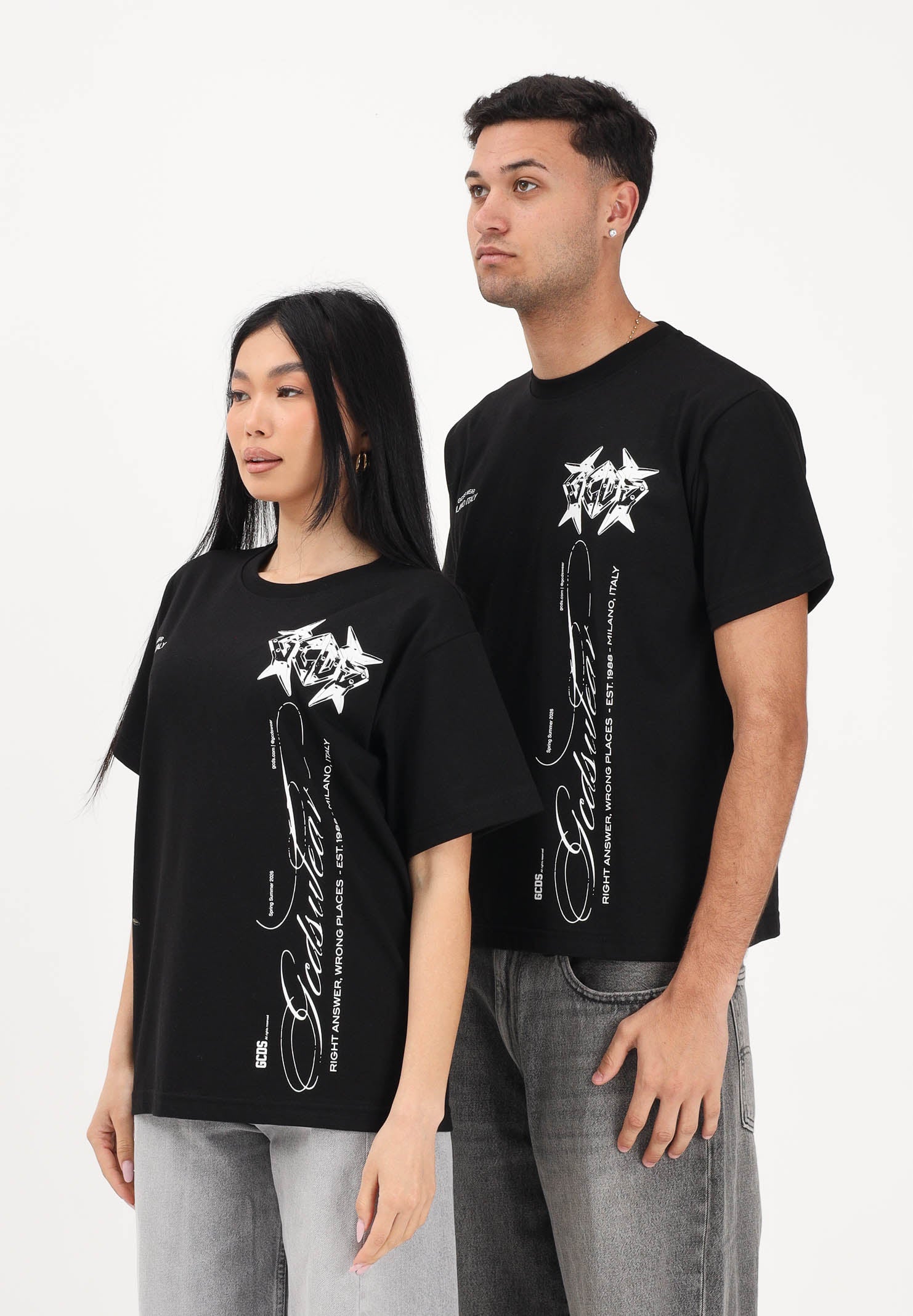 GCDS T-shirt a manica corta nera per uomo e donna con stampa C1MWQC070J079 999A GCDS