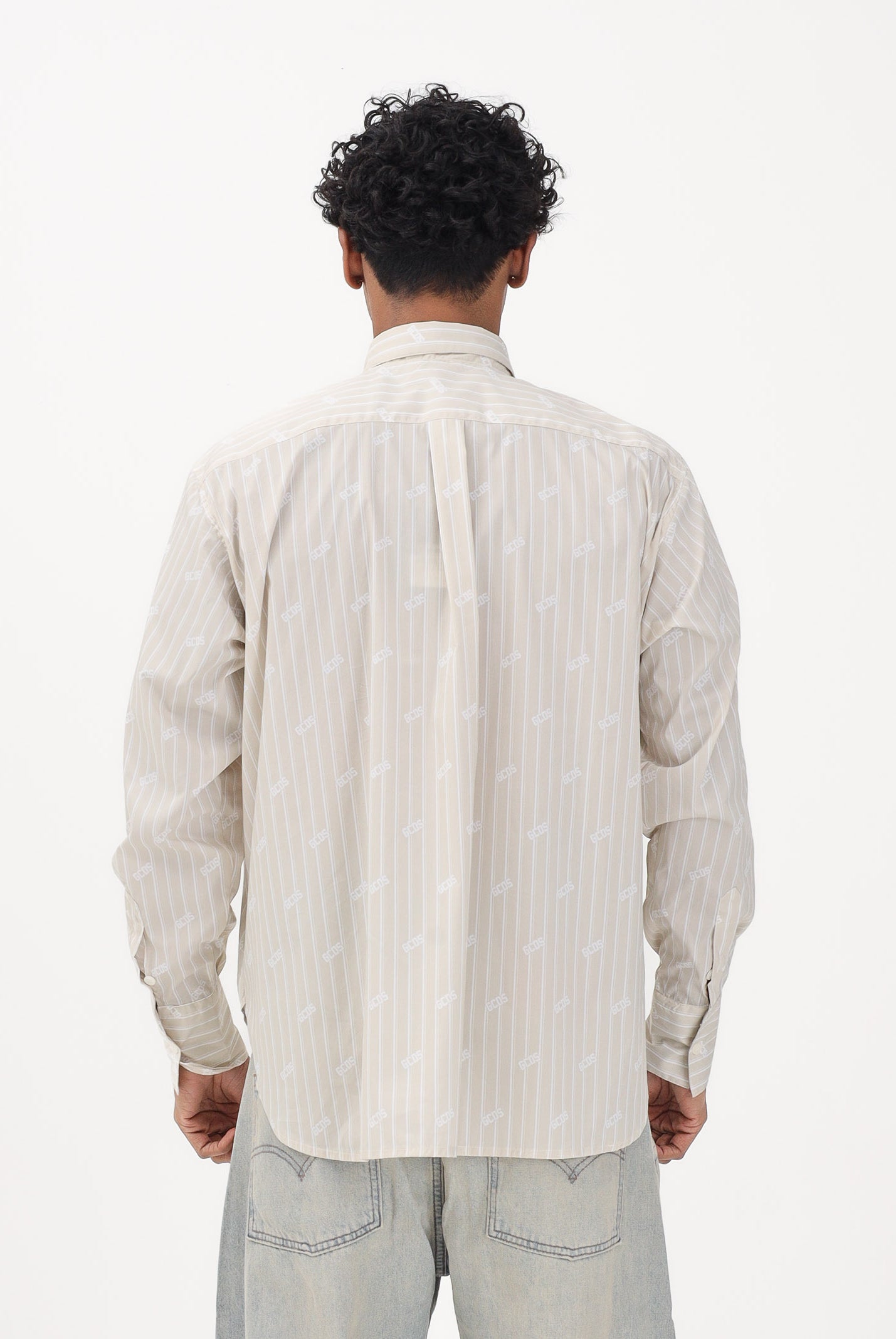 GCDS Camicia a manica lunga beige da uomo con logo C1MWQH166B061 320U GCDS