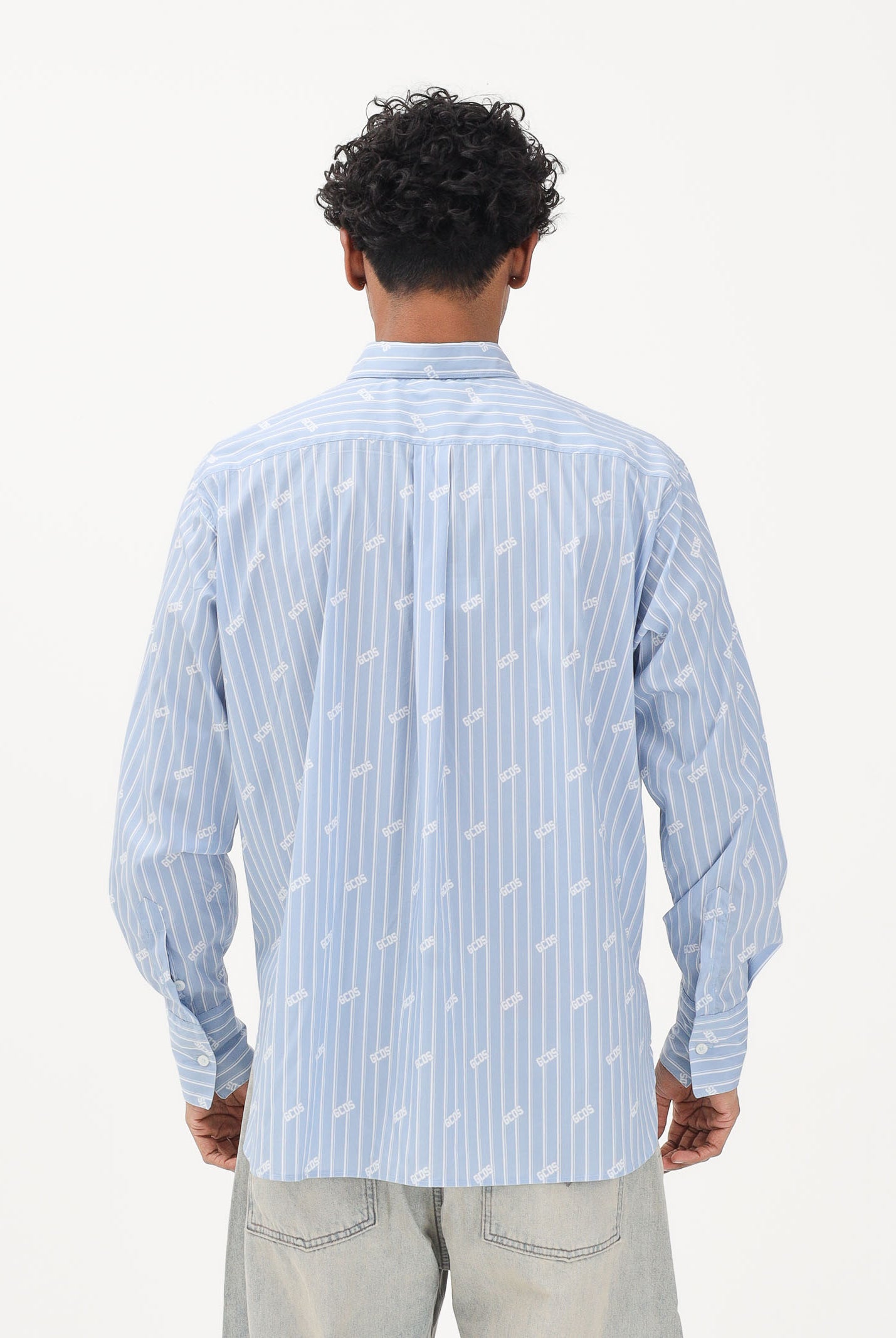 GCDS Camicia a manica lunga azzurra da uomo con logo C1MWQH166B061 733A GCDS