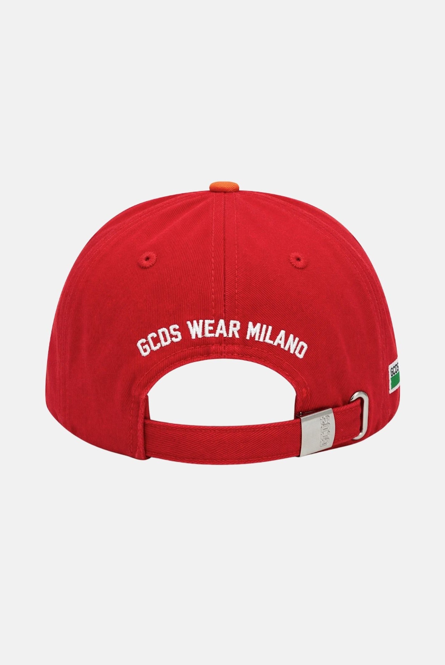 GCDS Cappello con visiera rosso e arancione per uomo e donna con logo C1UJQN712T800 436R GCDS