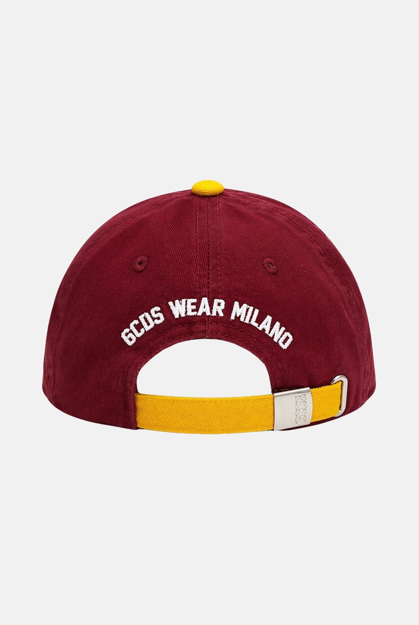 GCDS Cappello con visiera bordeaux e giallo per uomo e donna con logo C1UJQN713T800 468Y GCDS