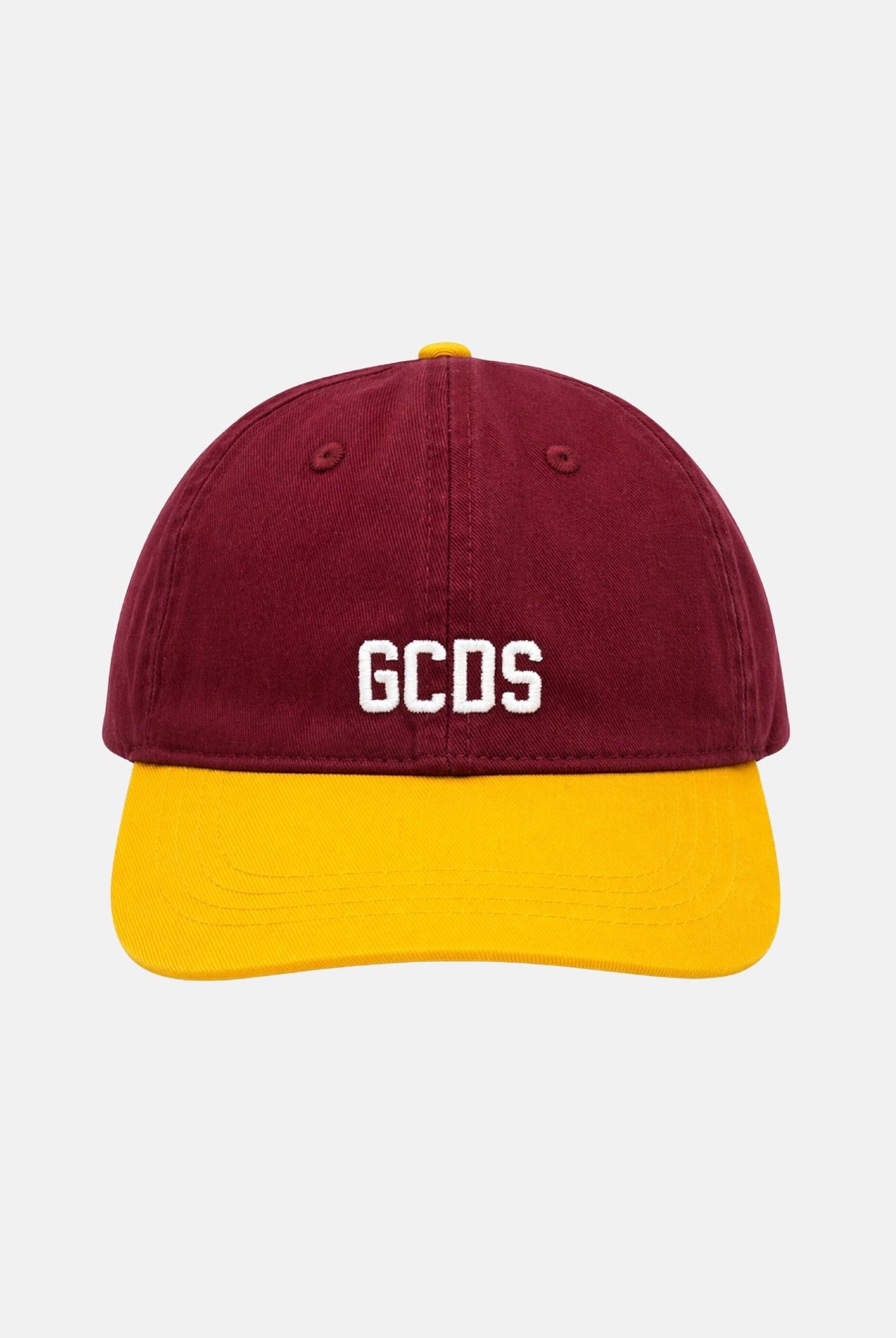 GCDS Cappello con visiera bordeaux e giallo per uomo e donna con logo C1UJQN713T800 468Y GCDS