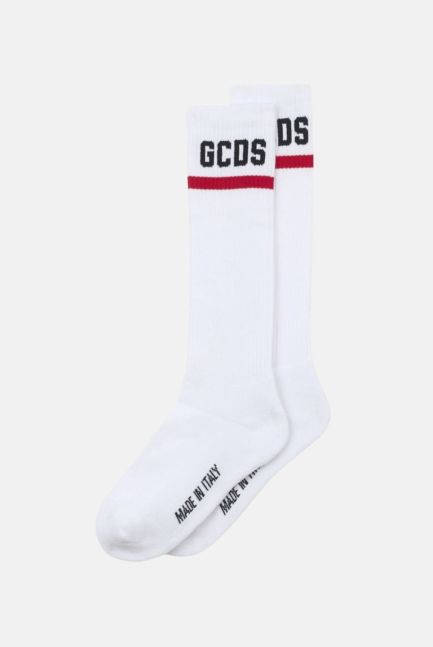 GCDS Calzini bianchi per uomo e donna con logo a contrasto C1UJQQ714T801 100B GCDS