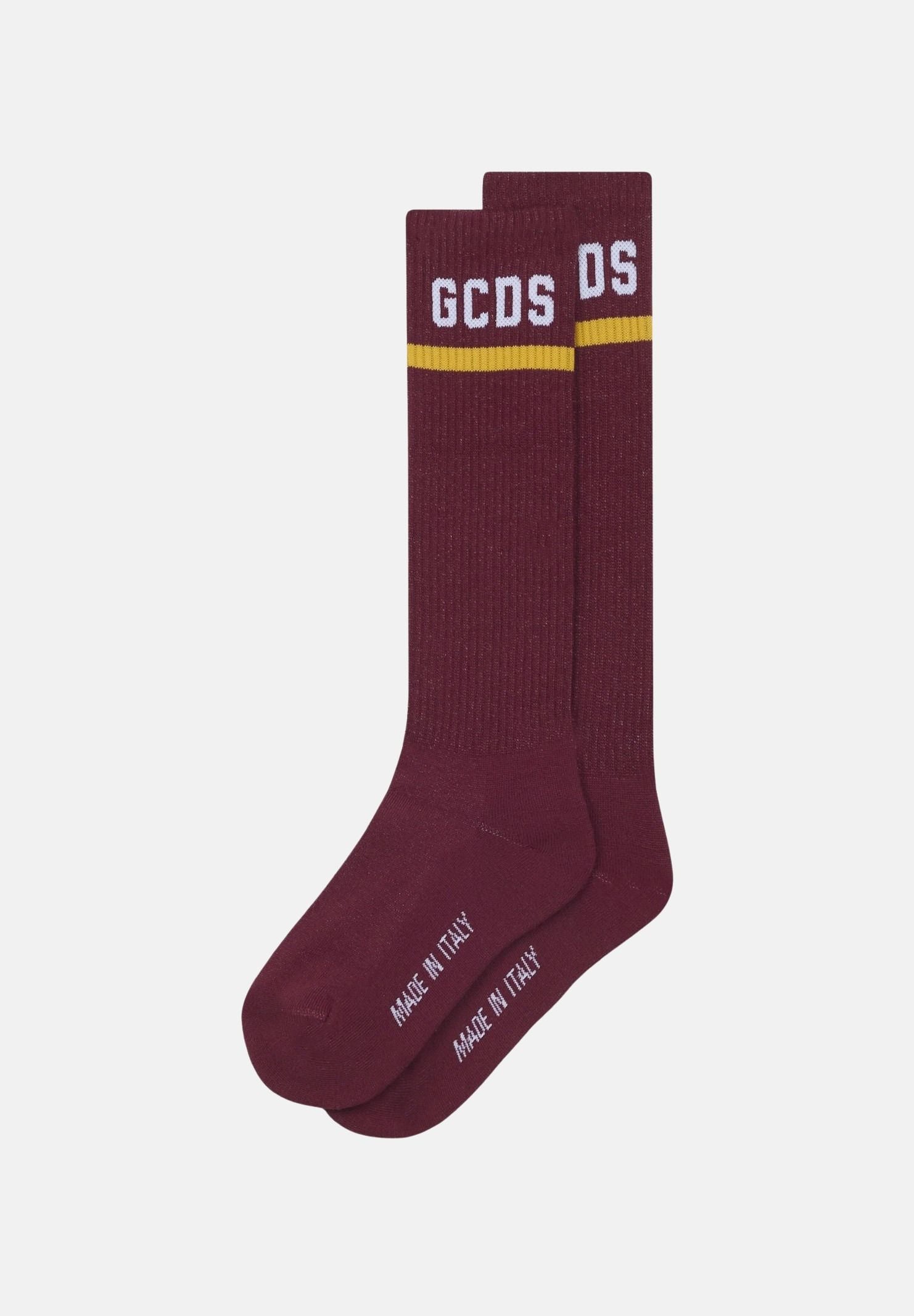 GCDS Calzini bordeaux per uomo e donna con logo a contrasto C1UJQQ714T801 468Y GCDS