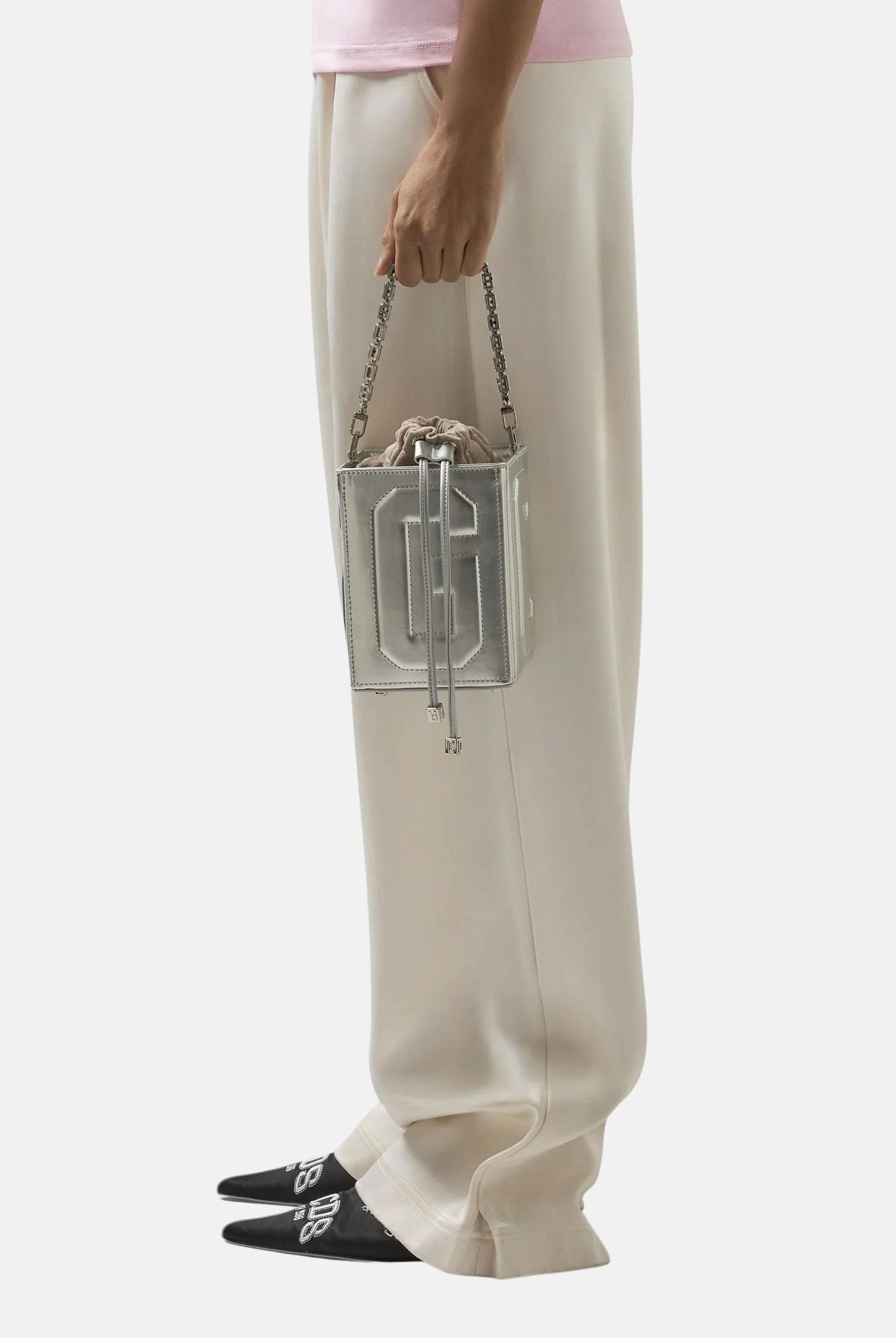 GCDS Borsa a mano argento da donna con logo GCDS in rilievo 3D GCDSD001 01 GCDS