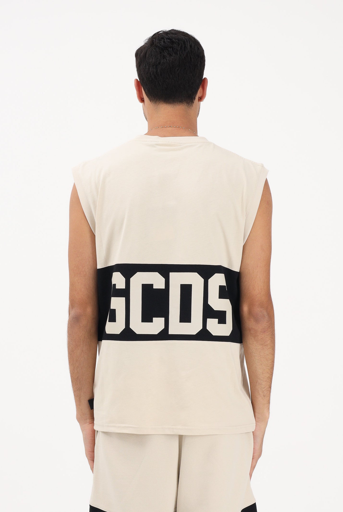 GCDS Canotta beige per uomo e donna con stampa logo Z0MLQC104J101 316B GCDS