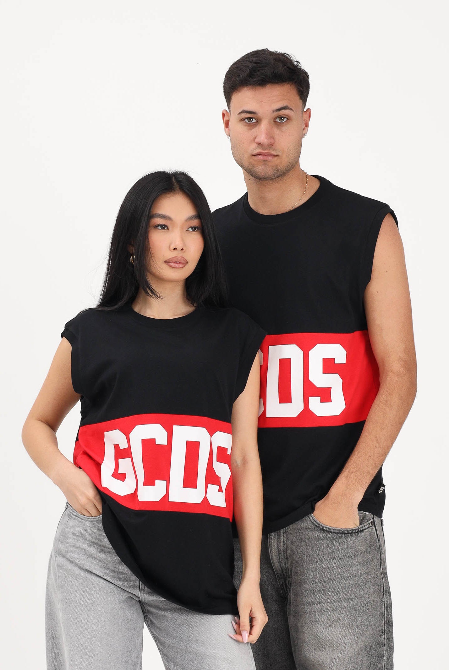 GCDS Canotta nera per uomo e donna con stampa logo Z0MLQC104J101 999R GCDS
