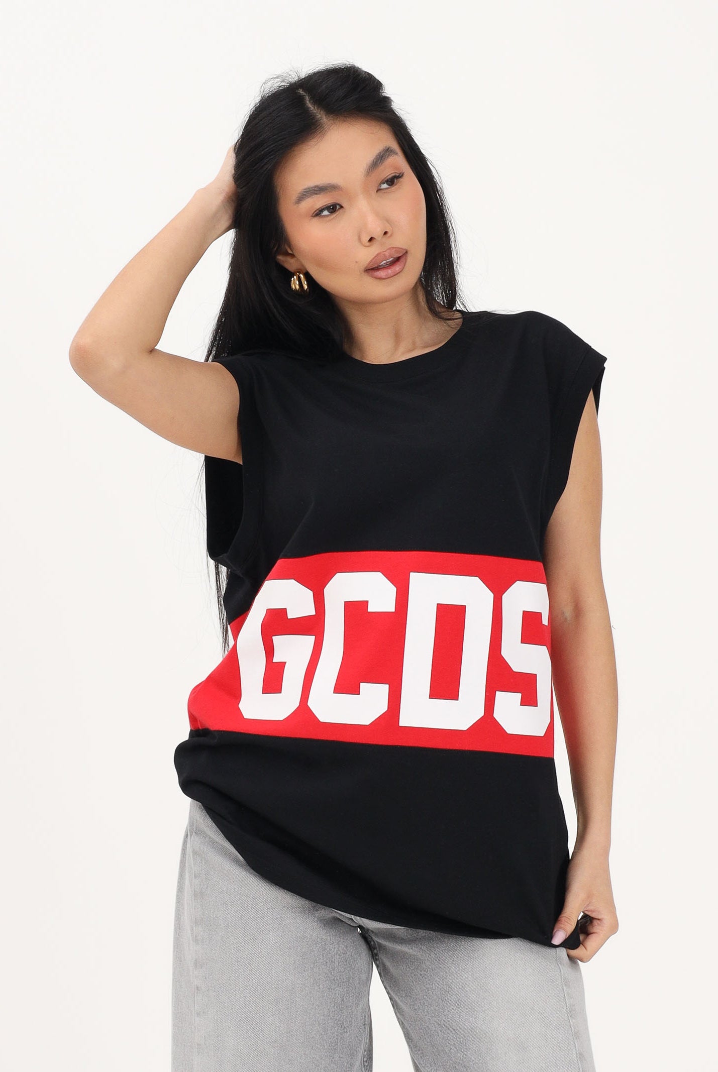 GCDS Canotta nera per uomo e donna con stampa logo Z0MLQC104J101 999R GCDS