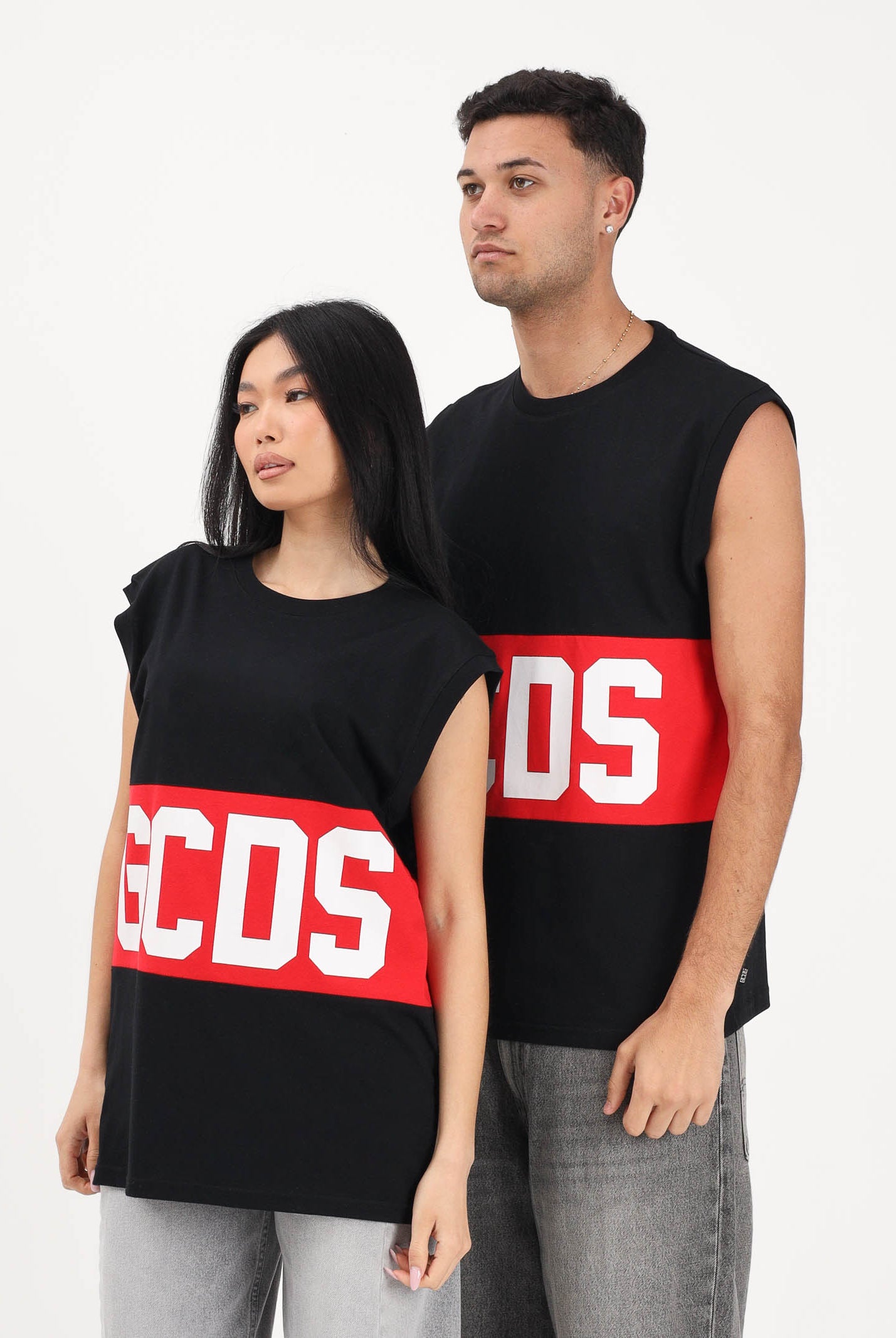 GCDS Canotta nera per uomo e donna con stampa logo Z0MLQC104J101 999R GCDS