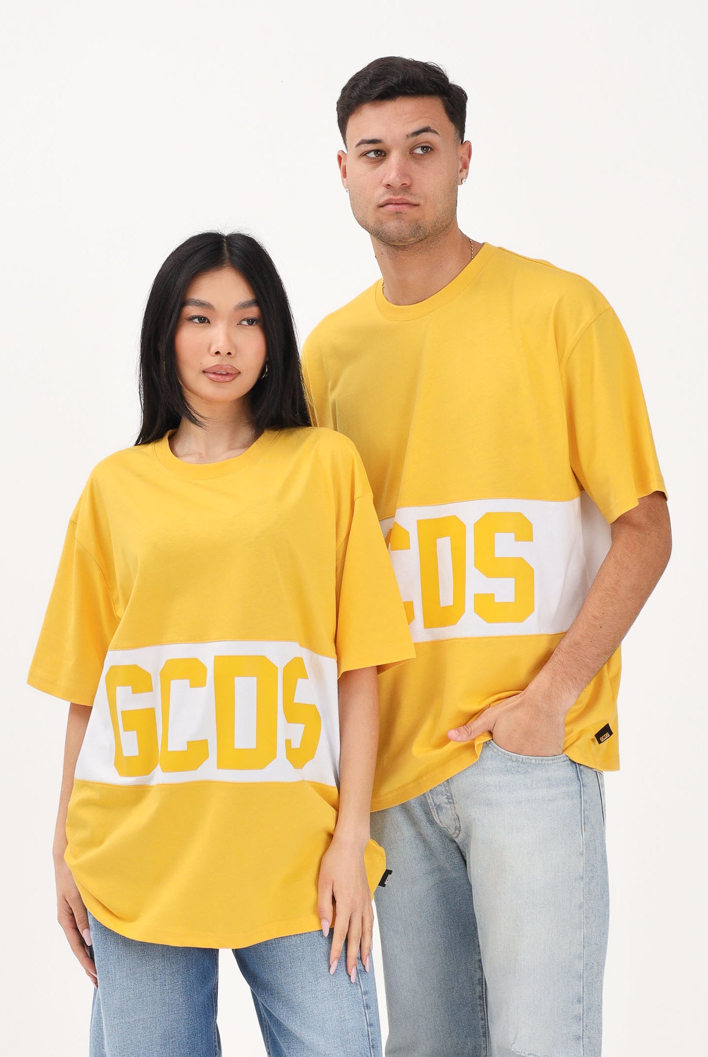 GCDS T-shirt a manica corta gialla per uomo e donna con logo Z0MLQC140J101 240A GCDS