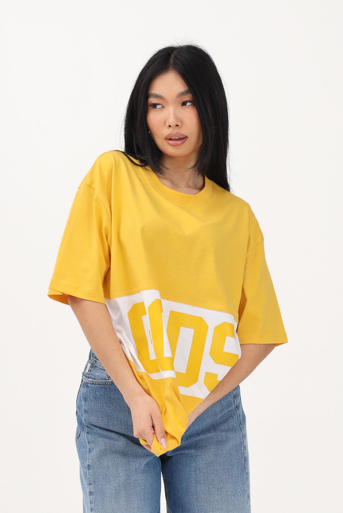 GCDS T-shirt a manica corta gialla per uomo e donna con logo Z0MLQC140J101 240A GCDS