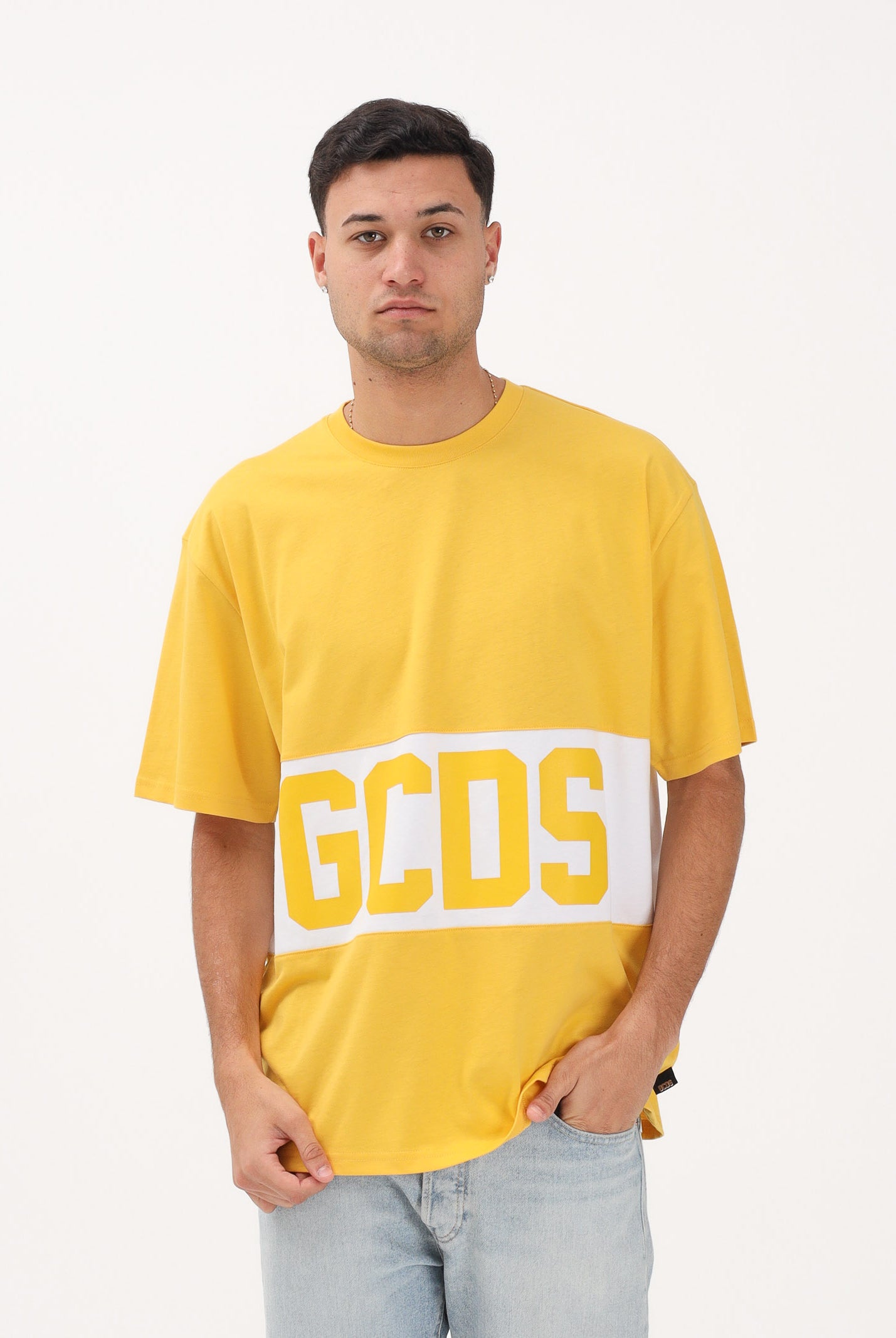GCDS T-shirt a manica corta gialla per uomo e donna con logo Z0MLQC140J101 240A GCDS