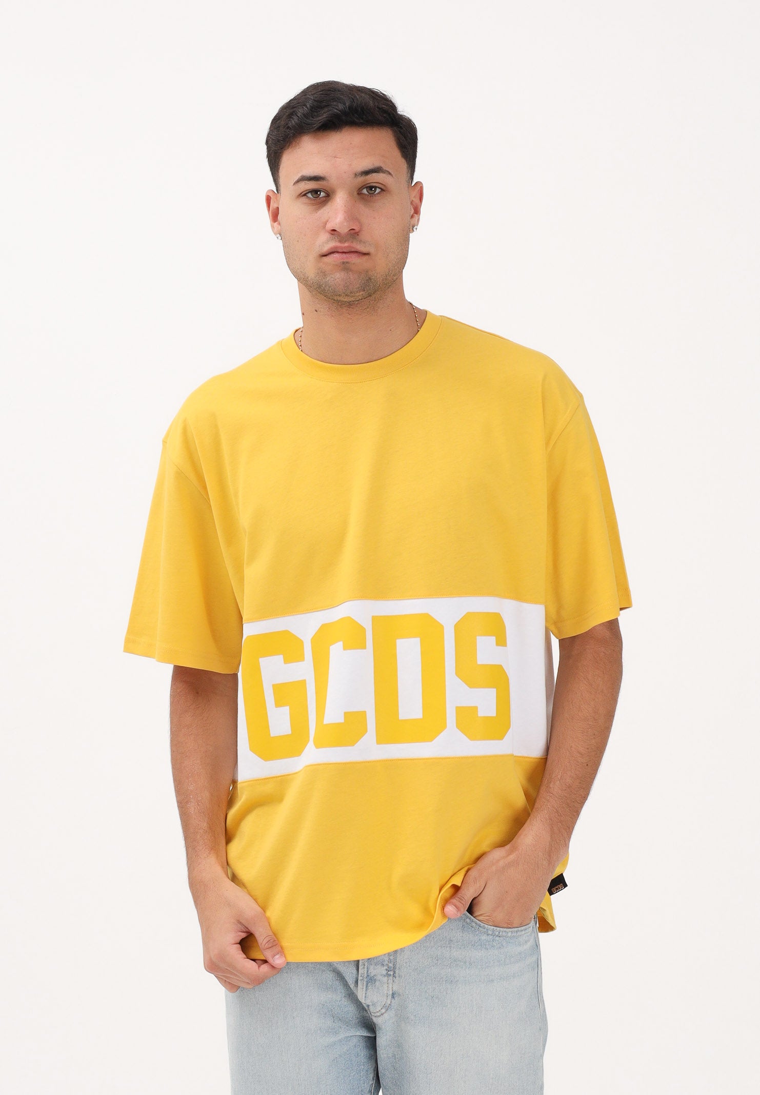 GCDS T-shirt a manica corta gialla per uomo e donna con logo Z0MLQC140J101 240A GCDS