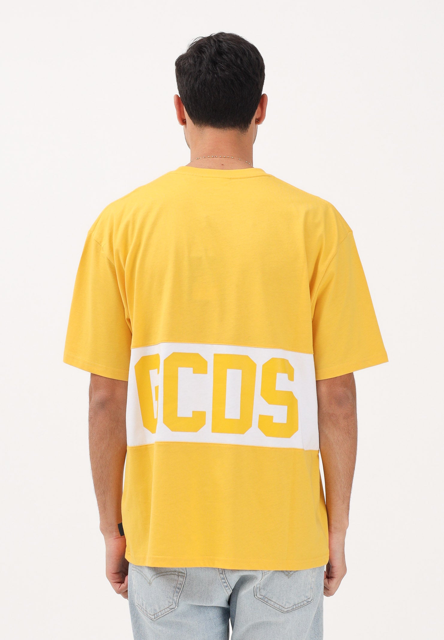 GCDS T-shirt a manica corta gialla per uomo e donna con logo Z0MLQC140J101 240A GCDS