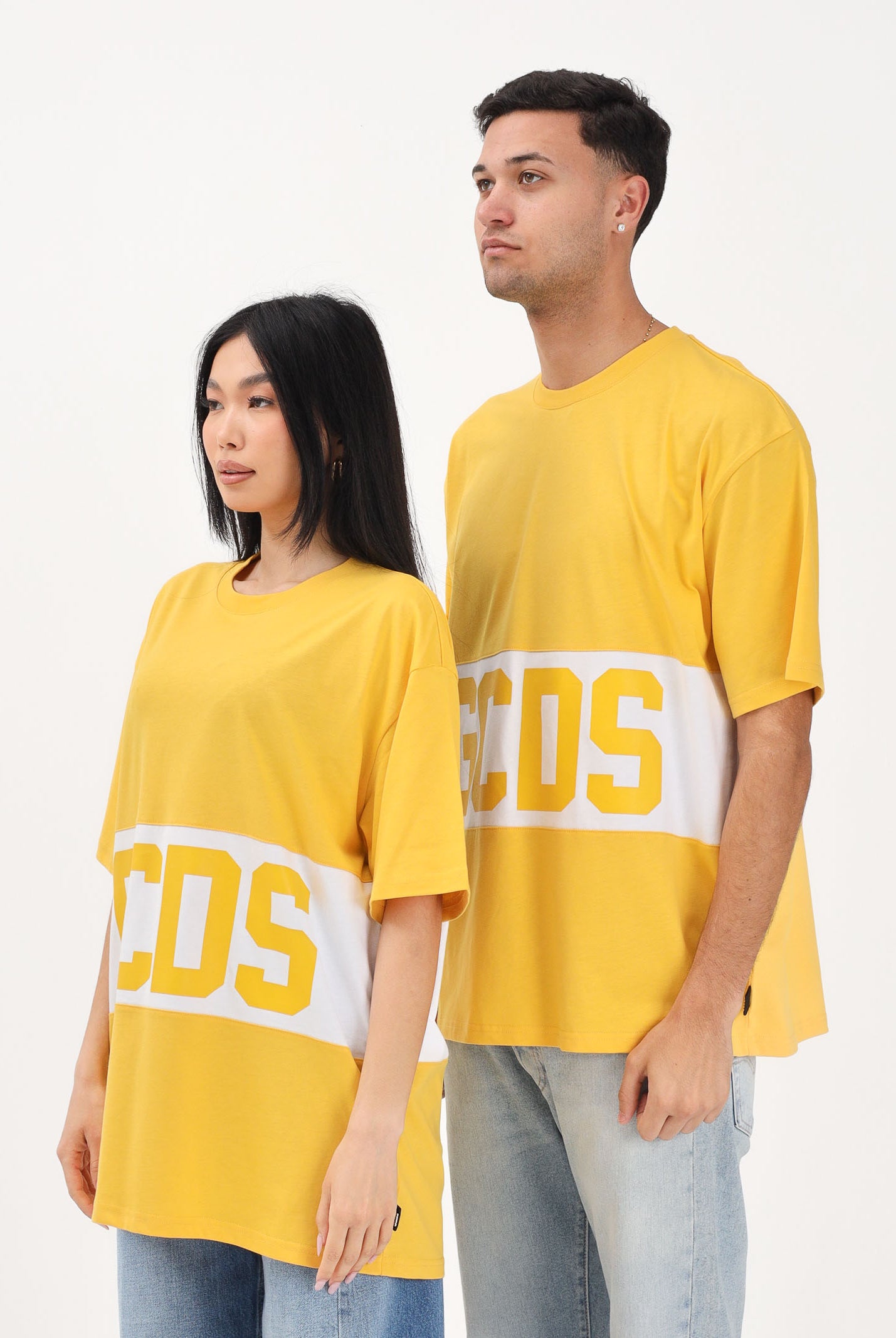 GCDS T-shirt a manica corta gialla per uomo e donna con logo Z0MLQC140J101 240A GCDS