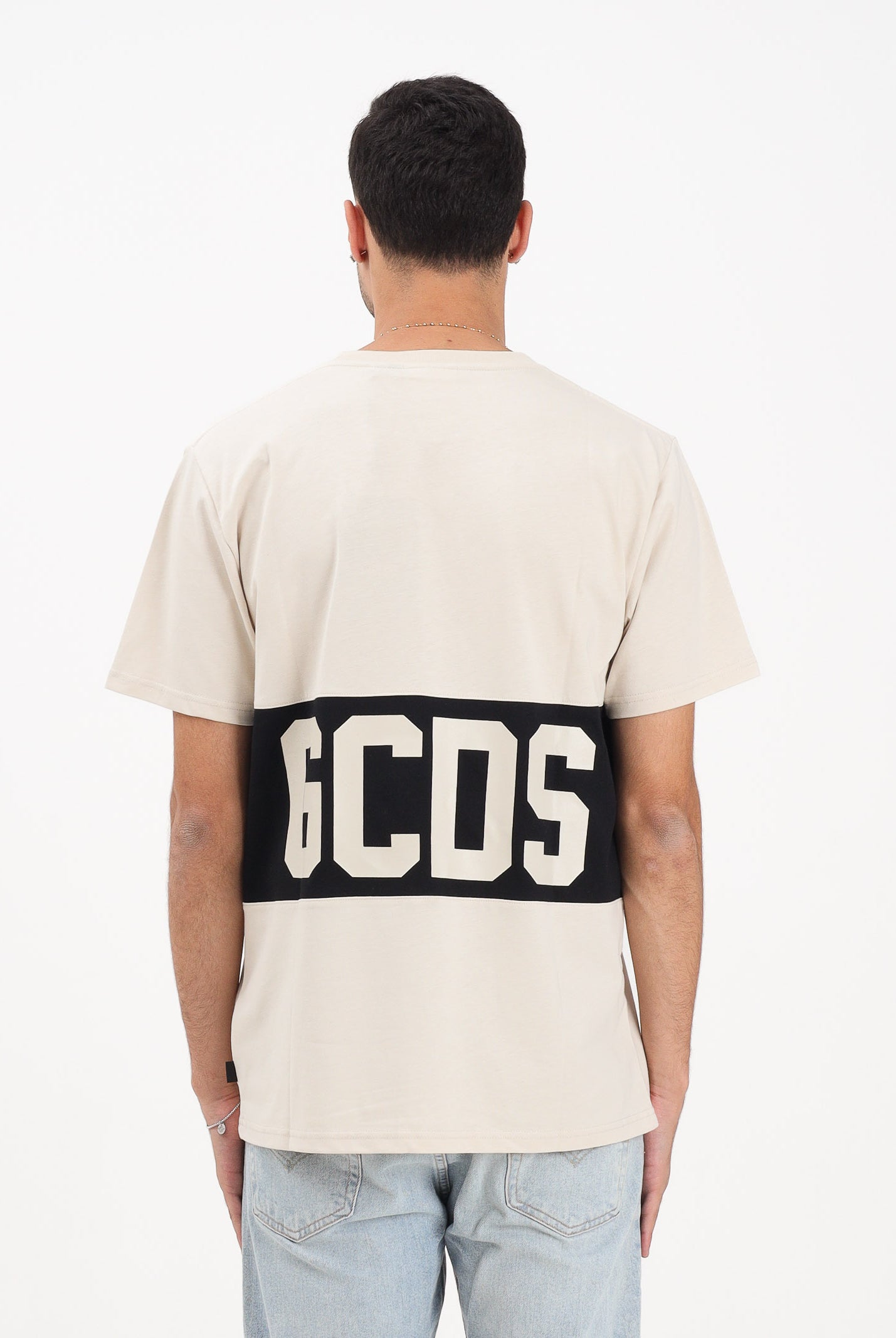 GCDS T-shirt a manica corta beige per uomo e donna con logo Z0MLQC140J101 316B GCDS