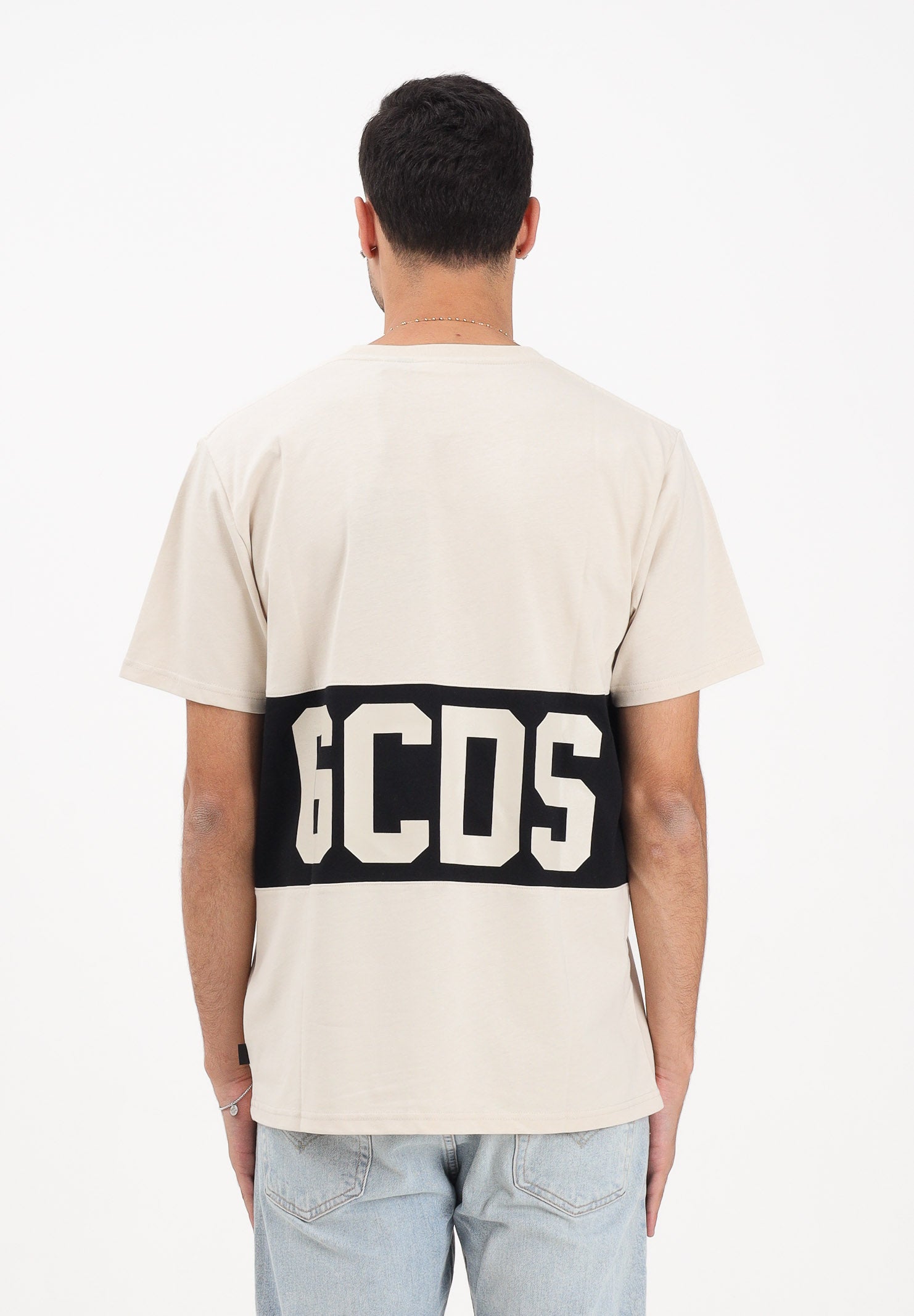GCDS T-shirt a manica corta beige per uomo e donna con logo Z0MLQC140J101 316B GCDS