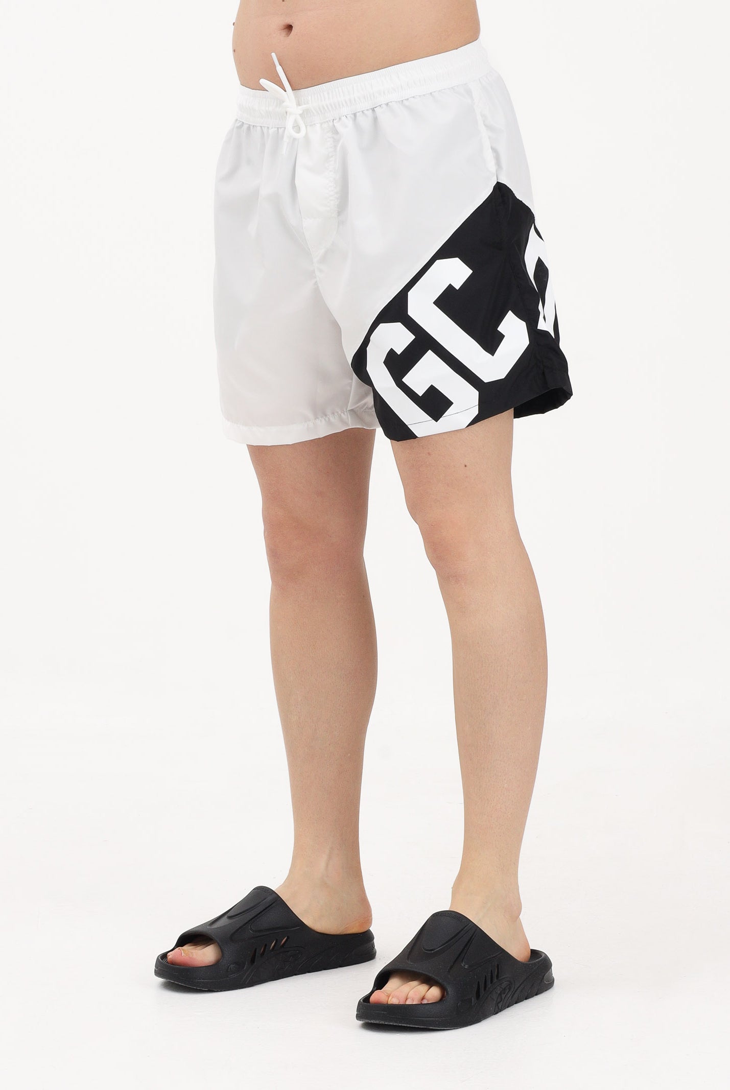 GCDS Shorts mare bianco e nero da uomo con stampa logo Z0MLQS254T016 100B GCDS