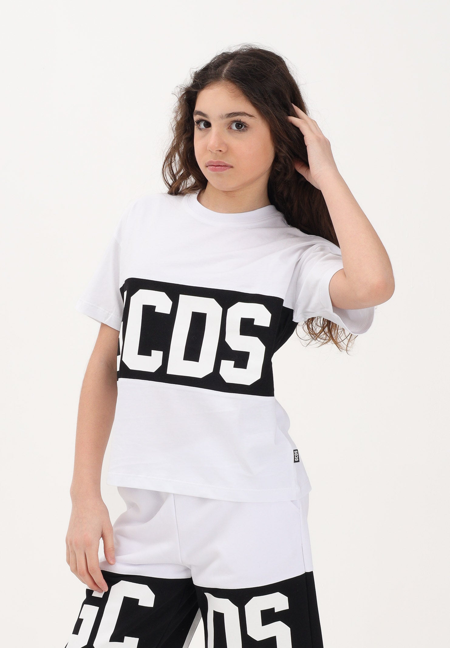 GCDS T-shirt a manica corta bianca per donna, ragazzi e bambini con logo Z0UJQC585J105 100B GCDS