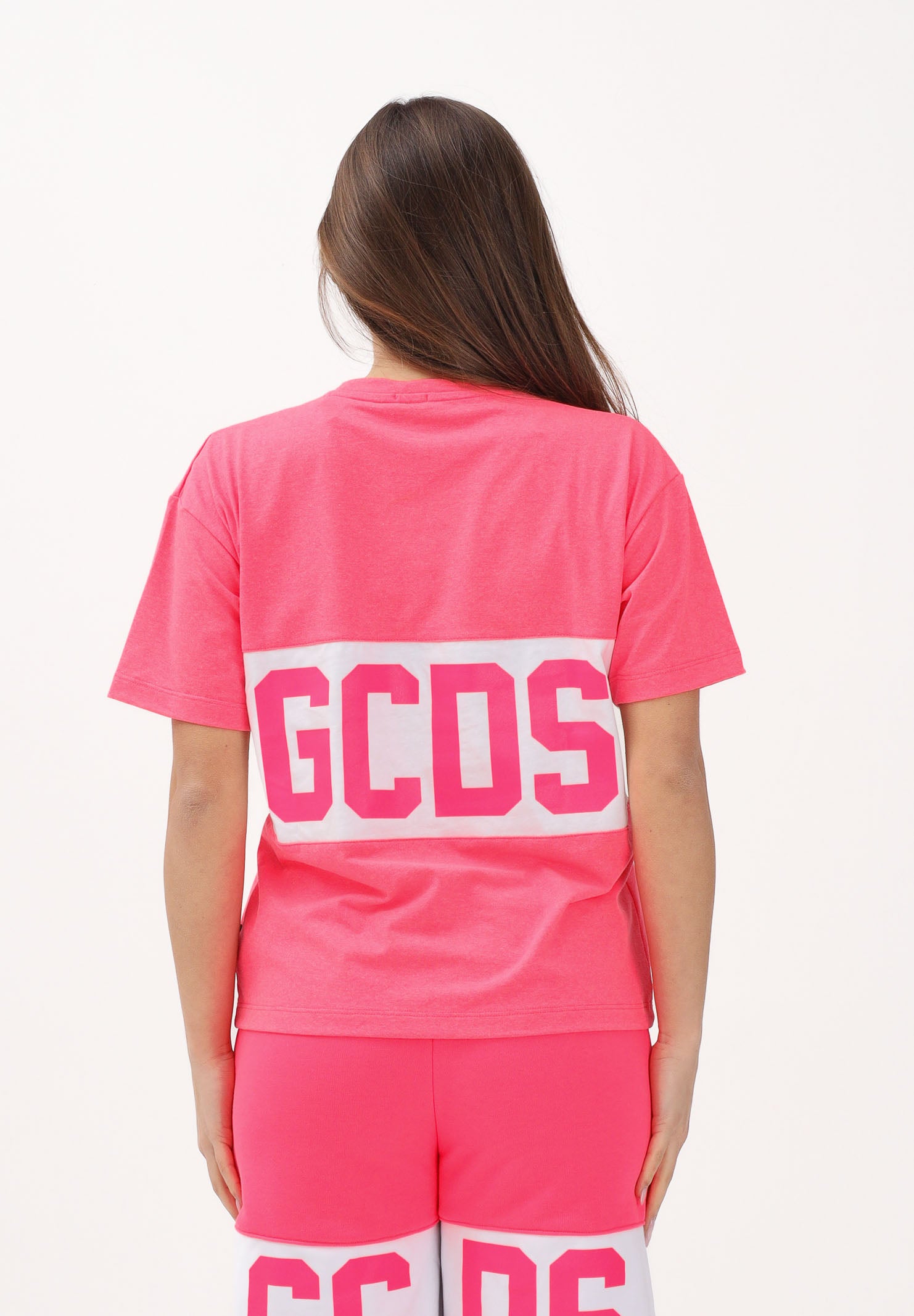GCDS T-shirt a manica corta fucsia per donna, ragazze e bambine con logo Z0UJQC585J105 566A GCDS