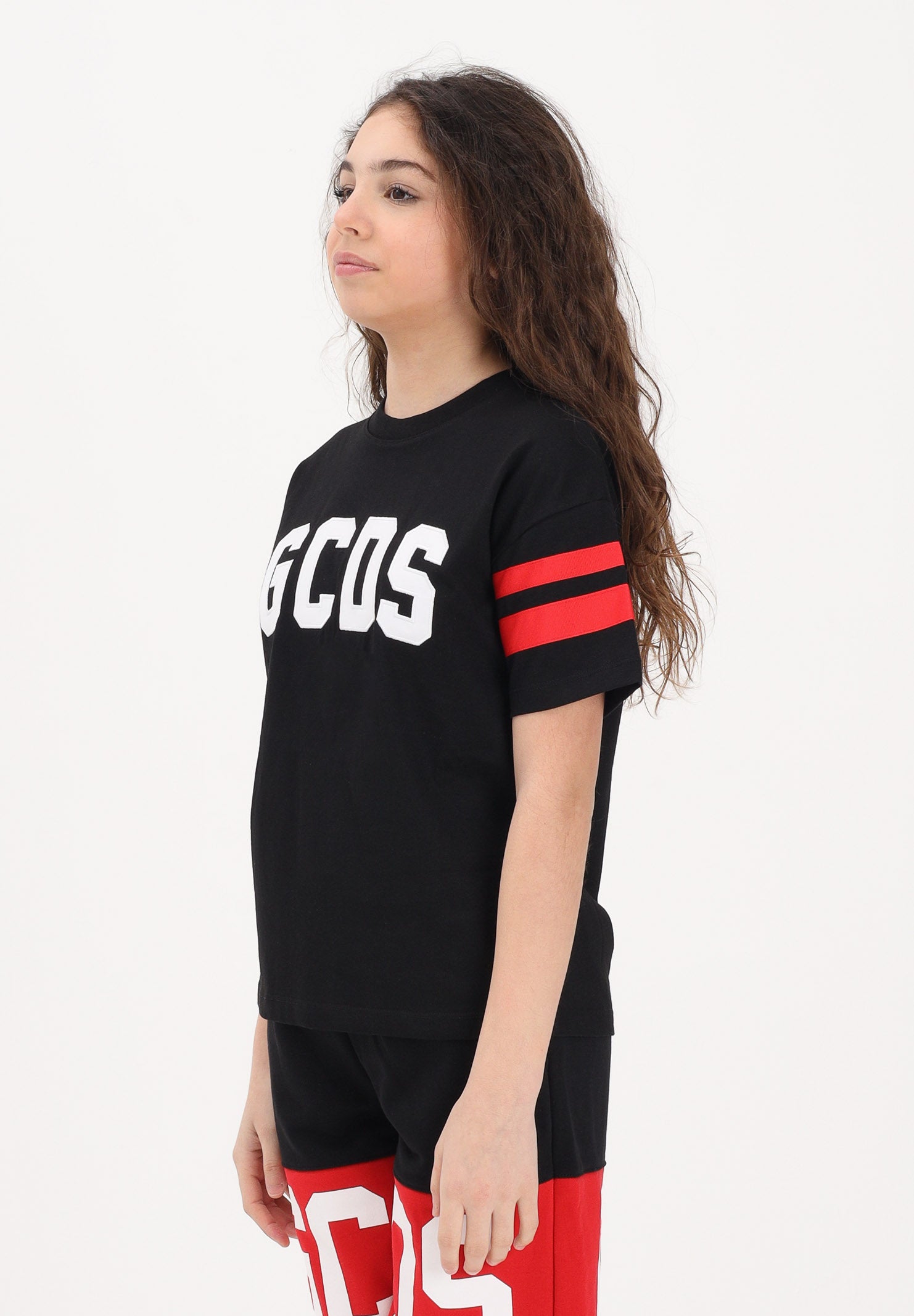 GCDS T-shirt a manica corta nera per donna, ragazzi e bambini con logo Z0UJQC592J105 999R GCDS