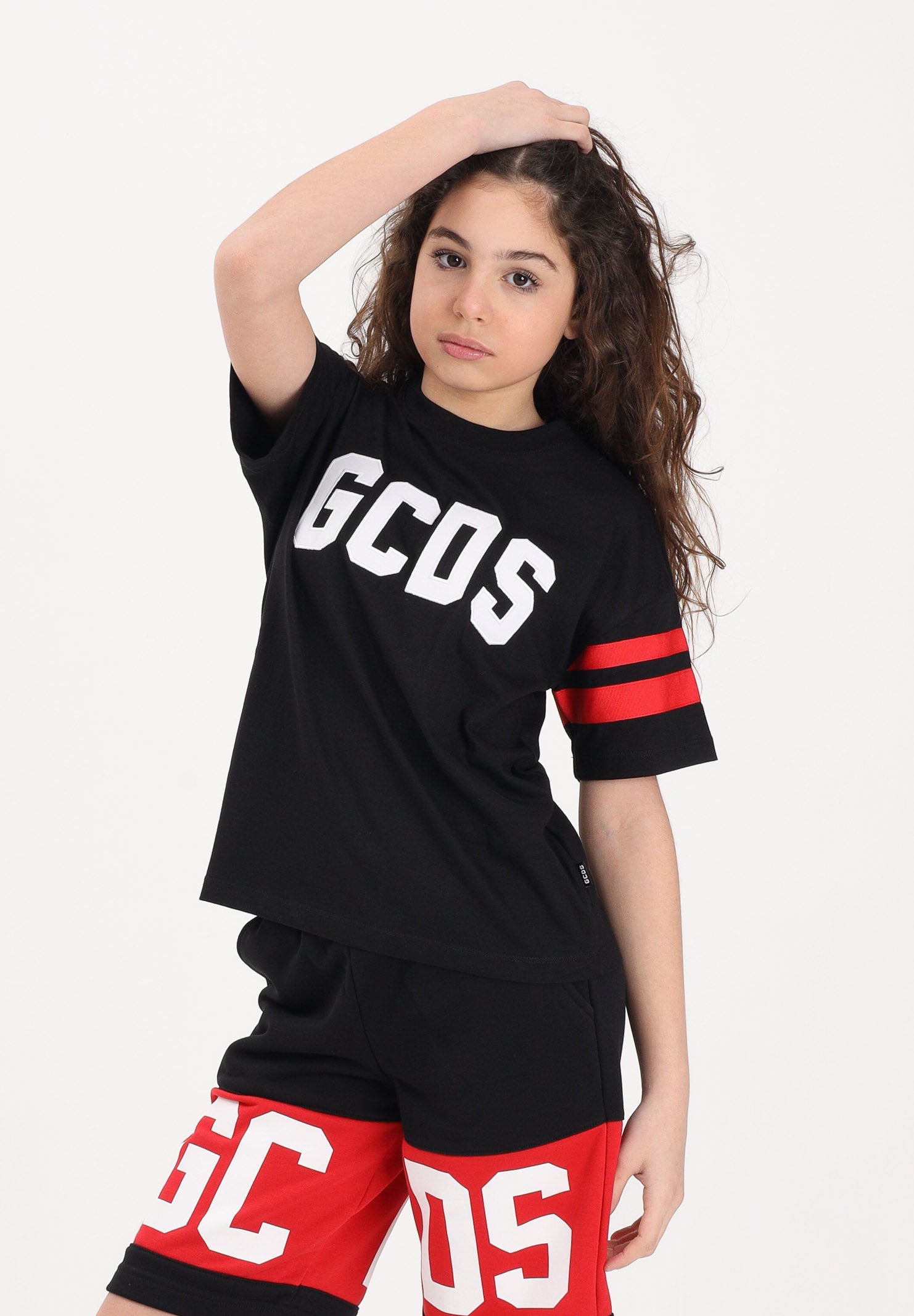 GCDS T-shirt a manica corta nera per donna, ragazzi e bambini con logo Z0UJQC592J105 999R GCDS