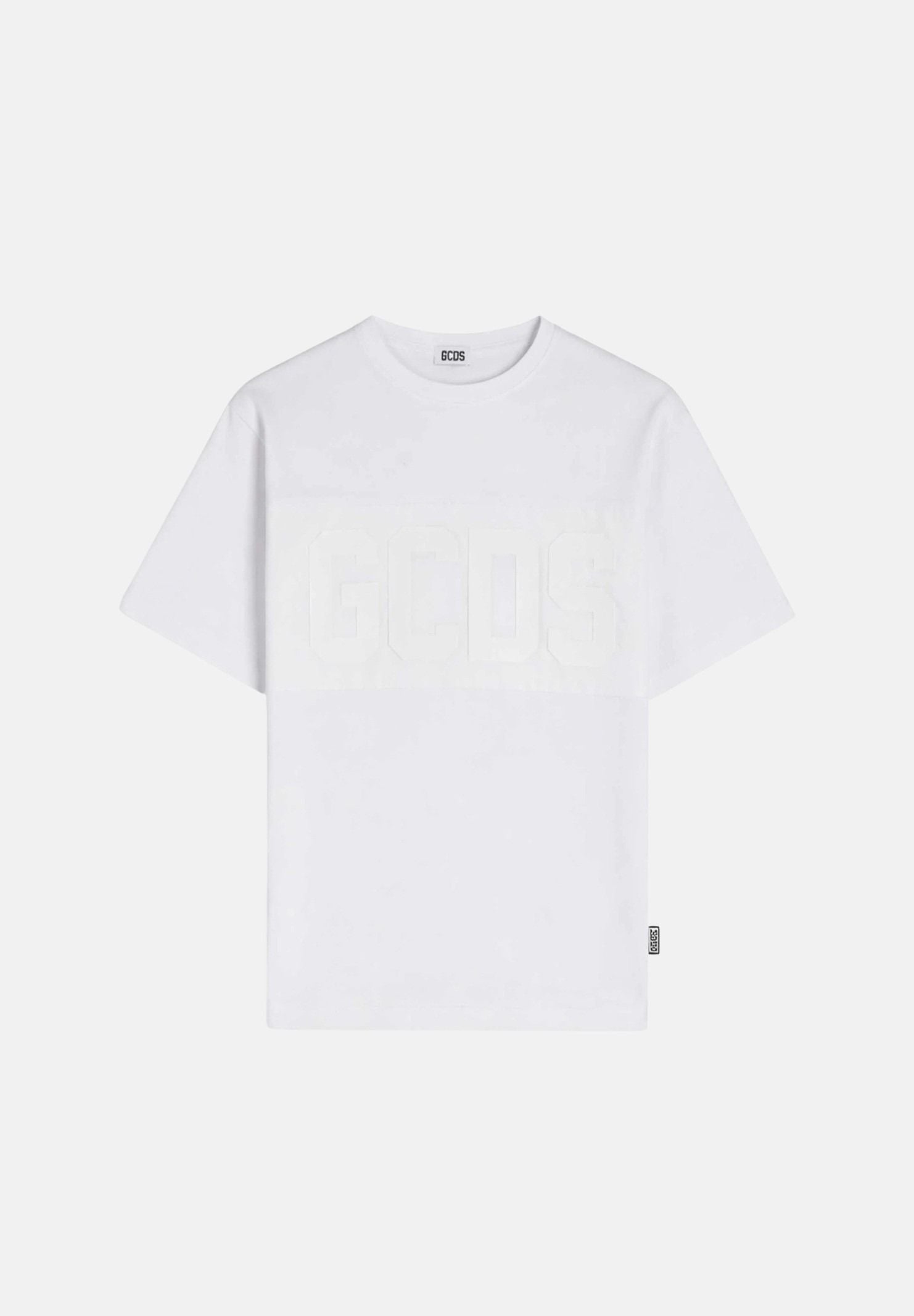 GCDS T-shirt a manica corta bianca per bambino e bambina con logo tono su tono Z0UKQC597J105 100A GCDS