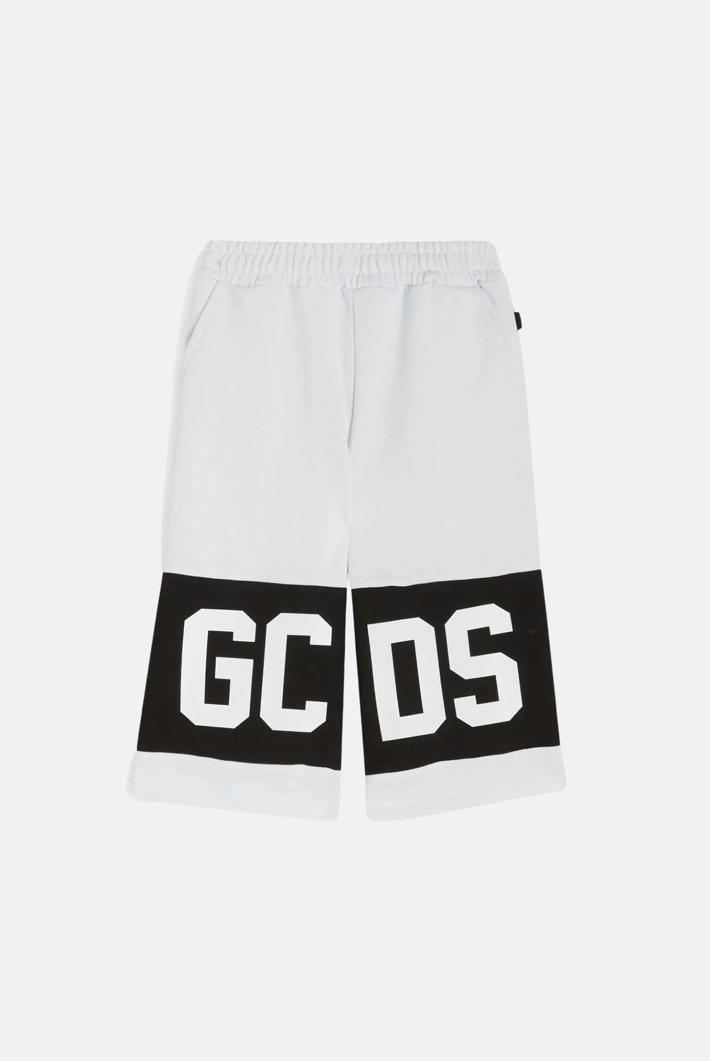 GCDS Shorts bianco per bambino e bambina con banda nera e logo Z0UKQL589F004 100B GCDS