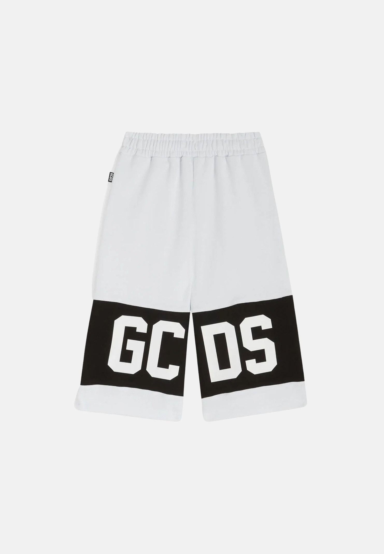 GCDS Shorts bianco per bambino e bambina con banda nera e logo Z0UKQL589F004 100B GCDS