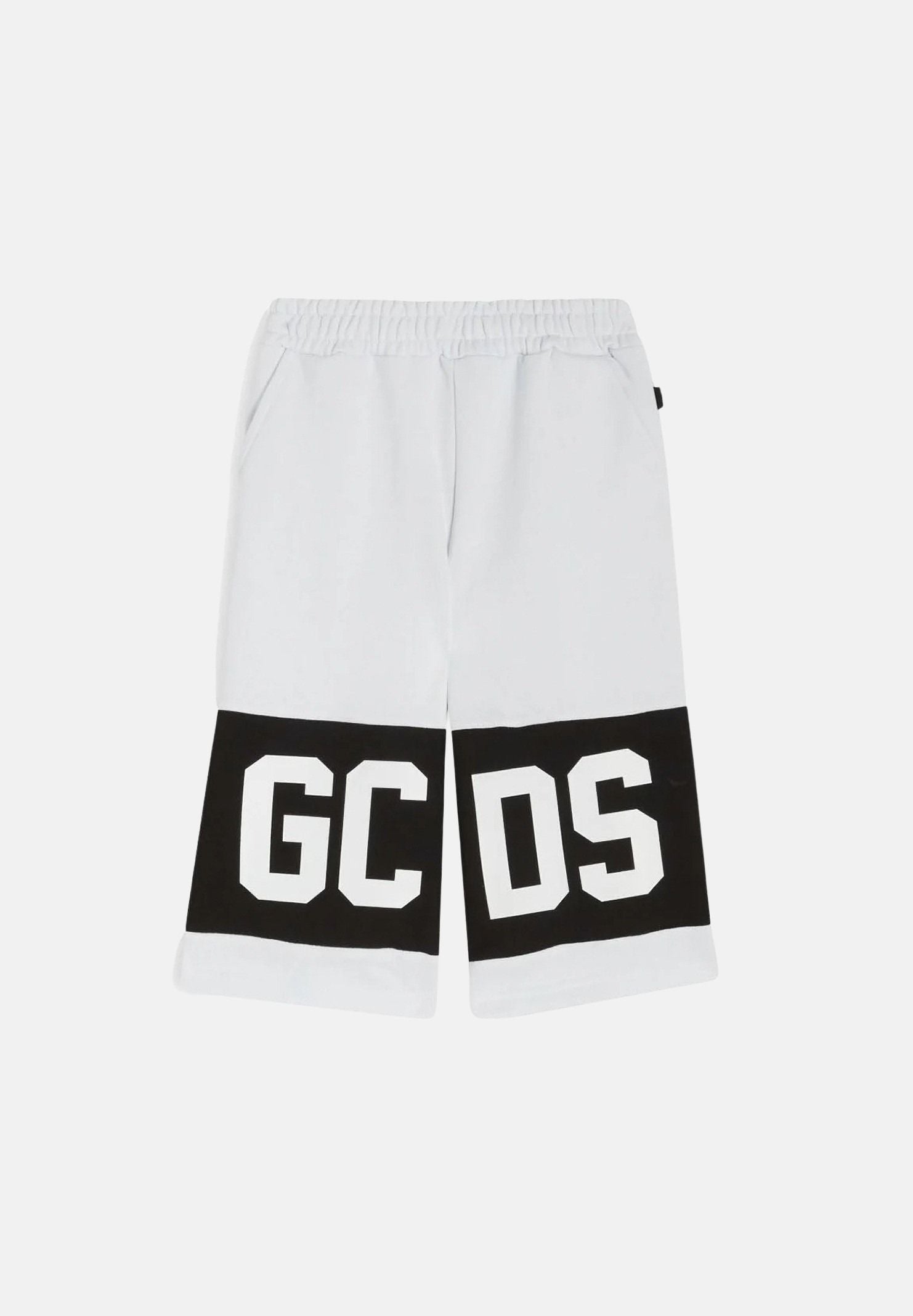 GCDS Shorts bianco per bambino e bambina con banda nera e logo Z0UKQL589F004 100B GCDS