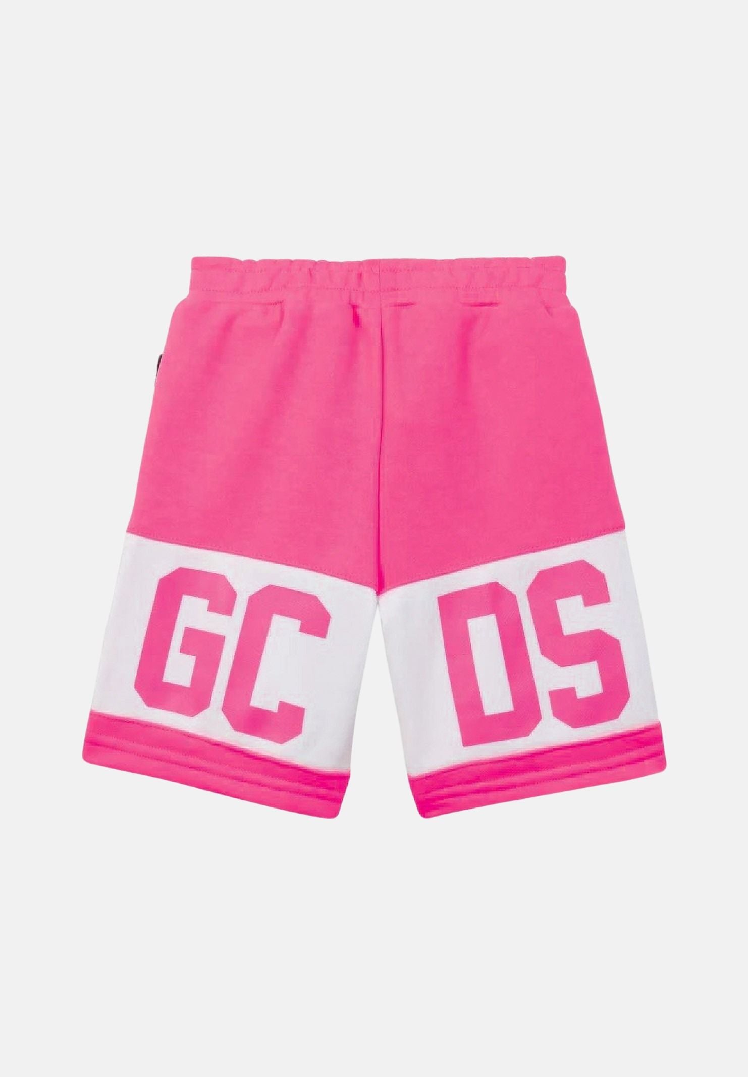 GCDS Shorts fucsia per bambino e bambina con banda bianca e logo Z0UKQL589F004 566A GCDS