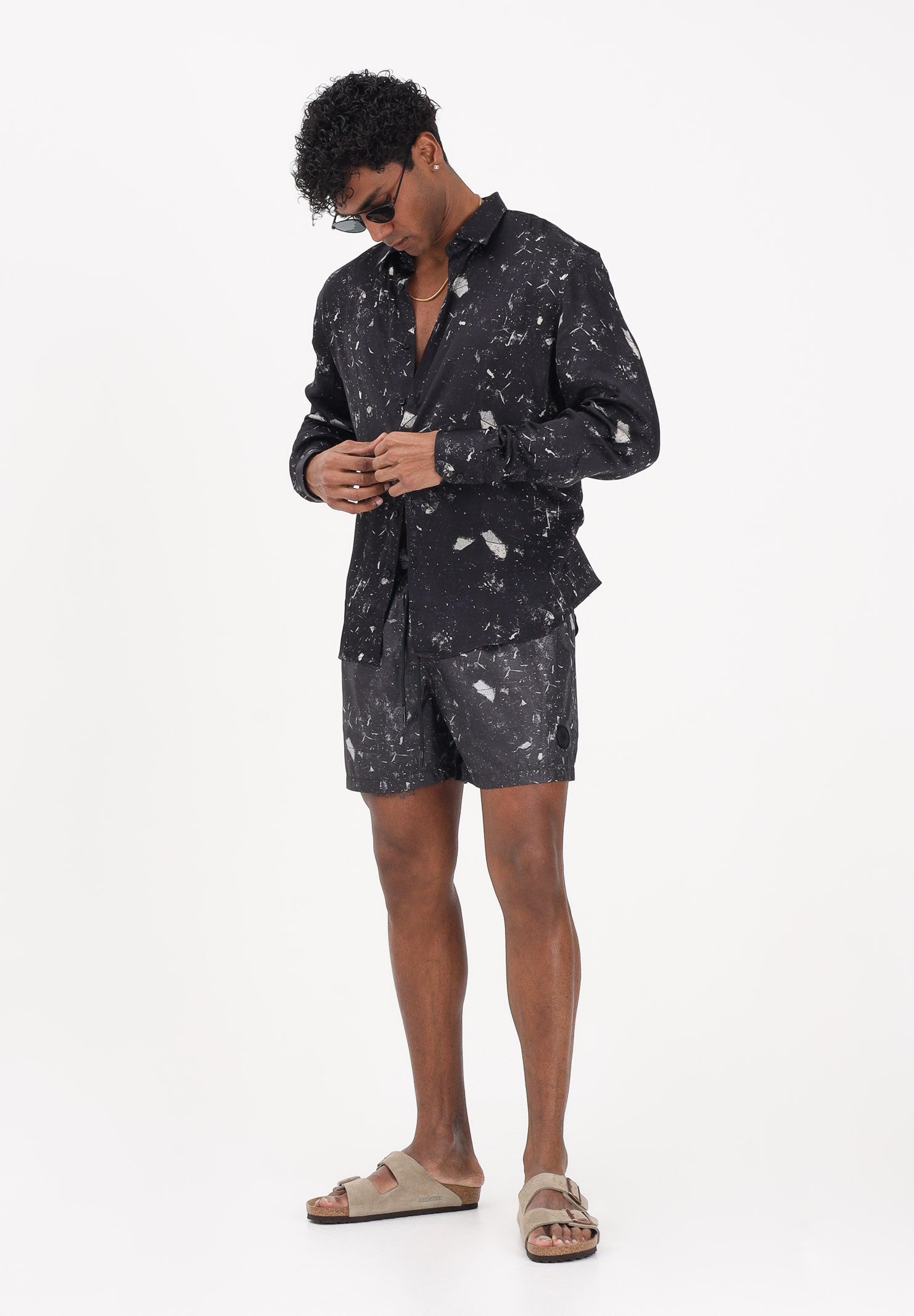 I'M BRIAN Shorts mare nero da uomo con fantasia astratta BC3752 0028 I'M BRIAN