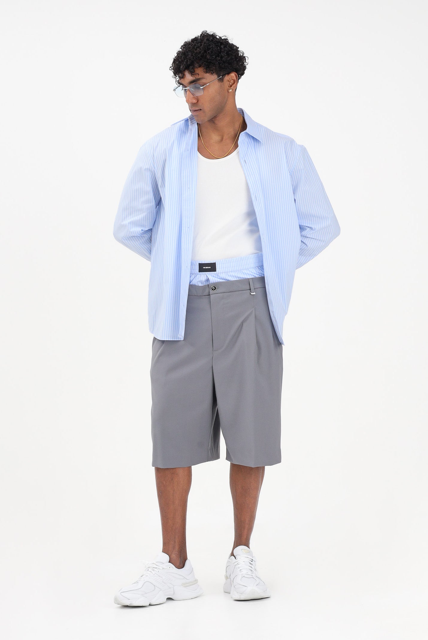 I'M BRIAN Bermuda grigio da uomo con elastico in cotone BE3682 GRIG I'M BRIAN