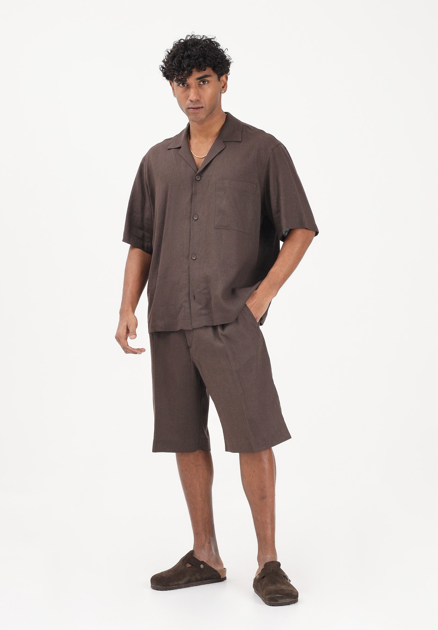 I'M BRIAN Shorts in lino marrone da uomo BE3705 MO I'M BRIAN