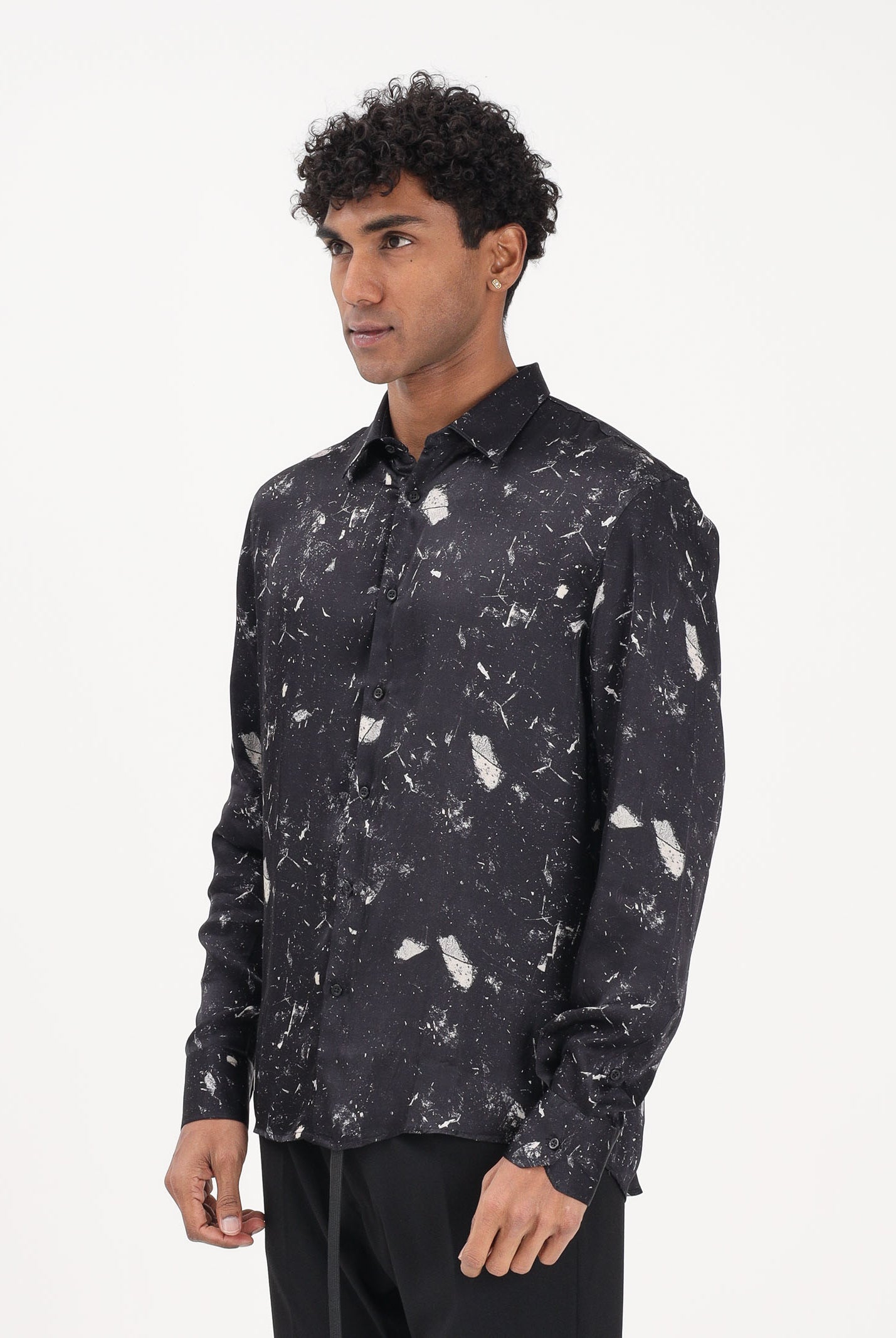 I'M BRIAN Camicia a manica lunga nera da uomo con stampa effetto splatter CA3618 0028 I'M BRIAN