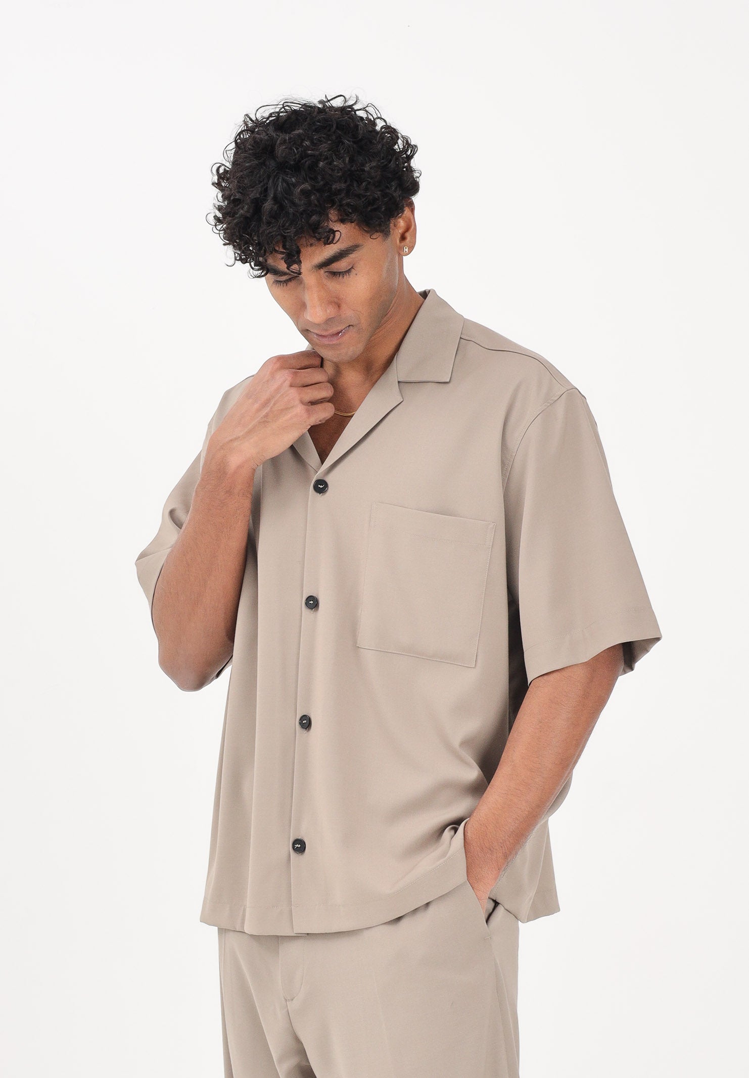 I'M BRIAN Camicia a manica corta beige da uomo CA3623 TA I'M BRIAN