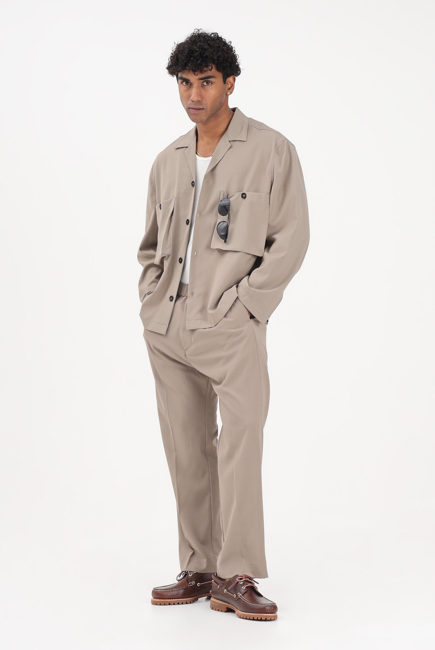 I'M BRIAN Camicia a manica lunga beige da uomo con tasche cargo CA3625 TA I'M BRIAN