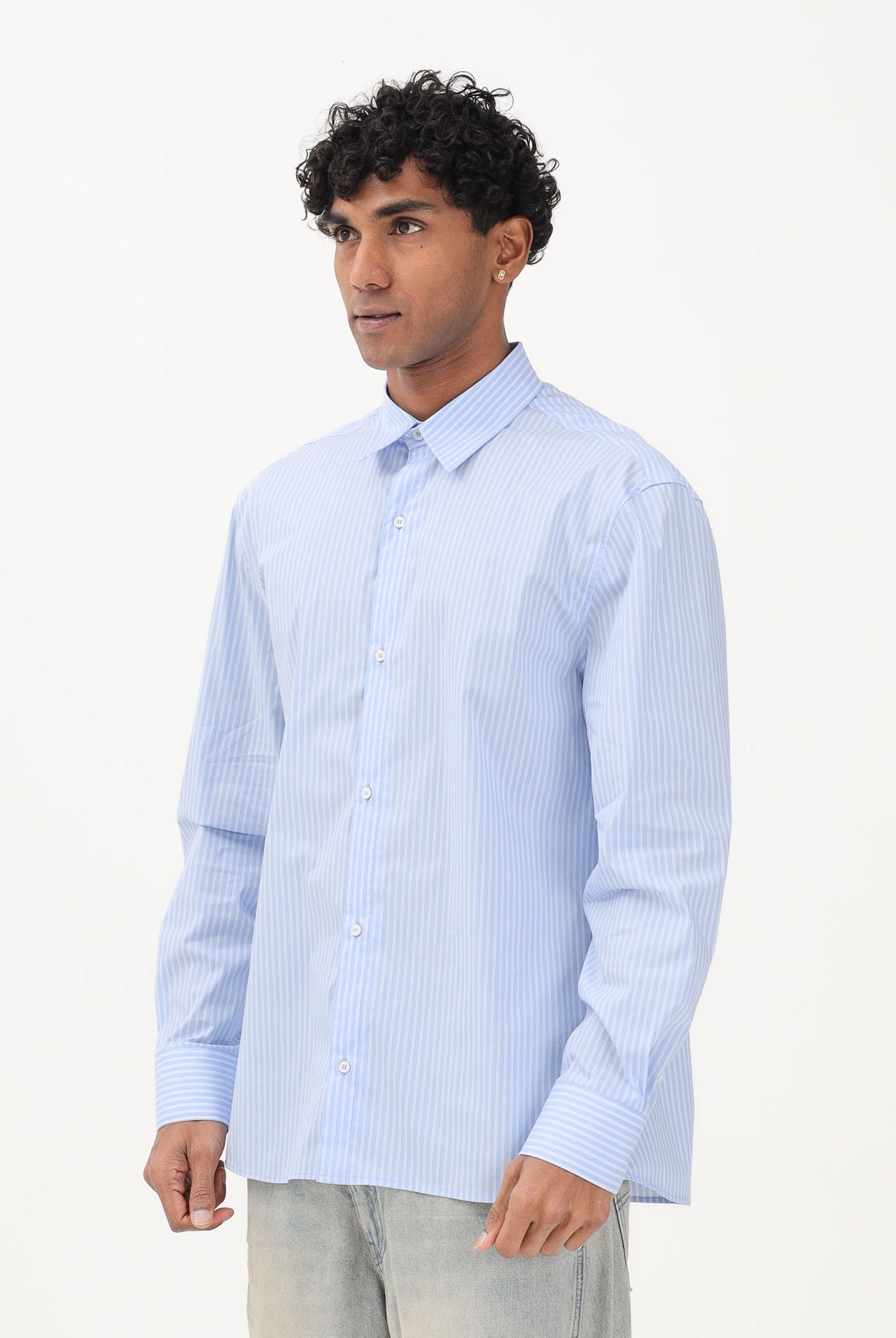 I'M BRIAN Camicia a manica lunga azzurra da uomo con motivo a righe CA3630 CEL I'M BRIAN