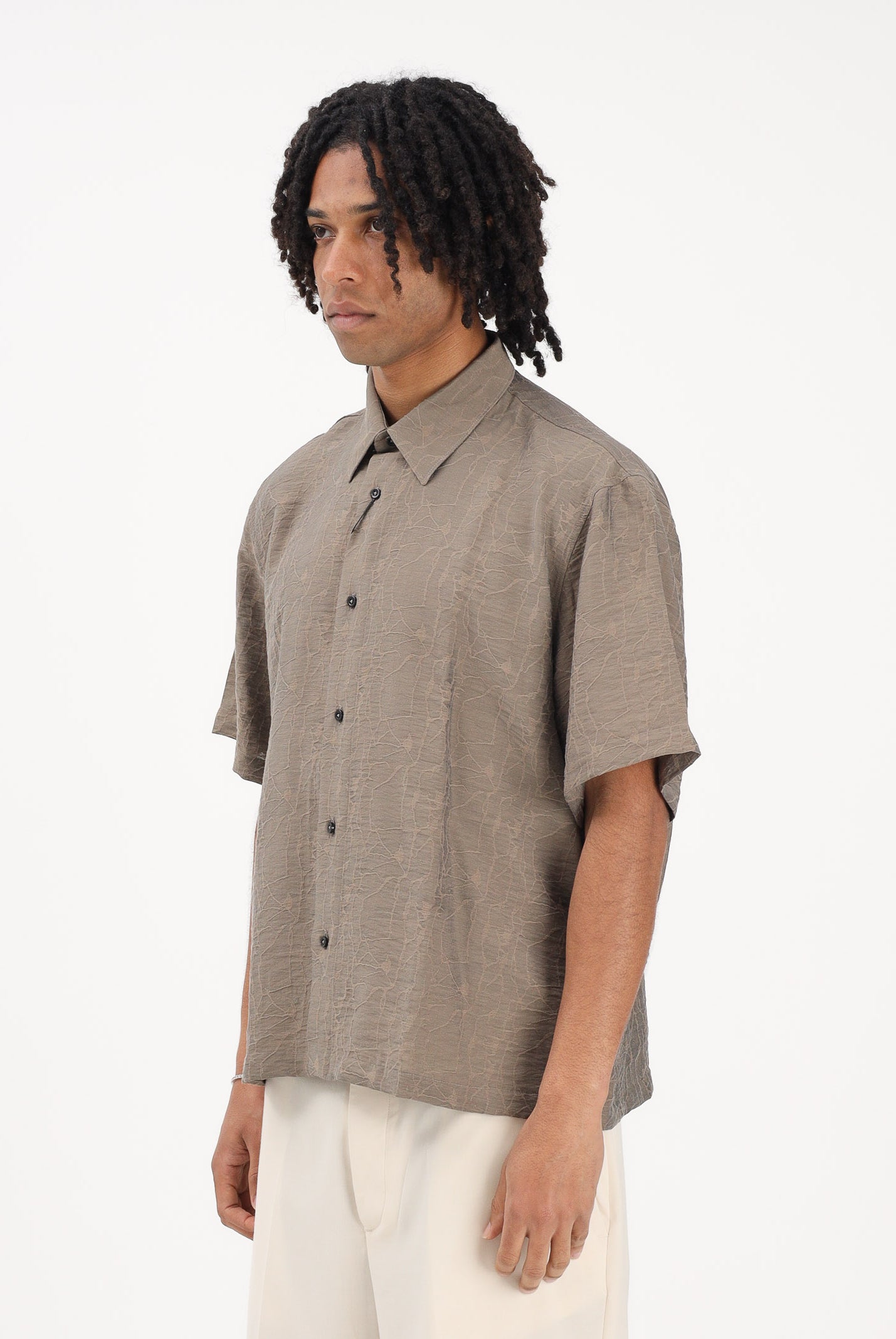 I'M BRIAN Camicia a manica corta fango da uomo con delicata texture CA3633 TA I'M BRIAN