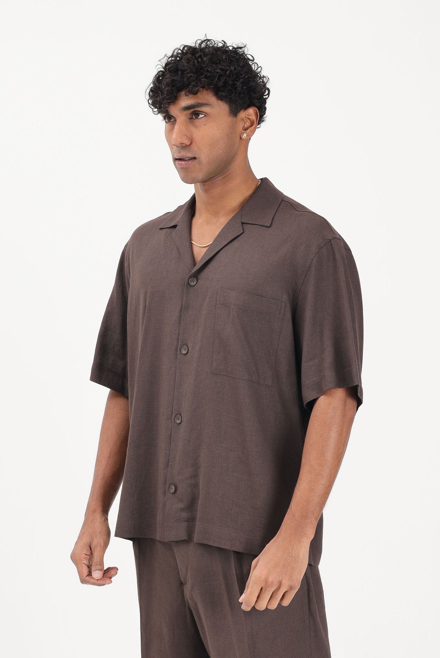 I'M BRIAN Camicia a manica corta in lino marrone da uomo CA3637 020 I'M BRIAN