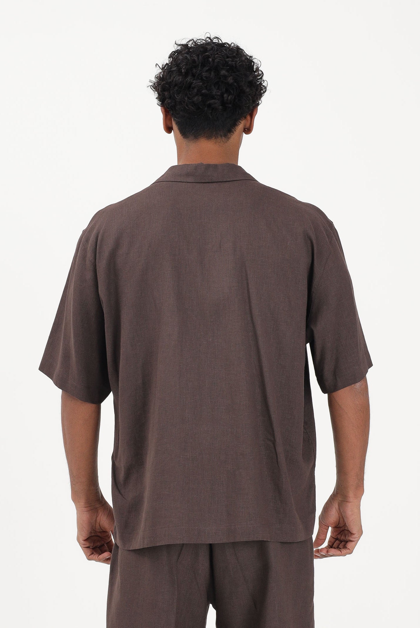 I'M BRIAN Camicia a manica corta in lino marrone da uomo CA3637 020 I'M BRIAN