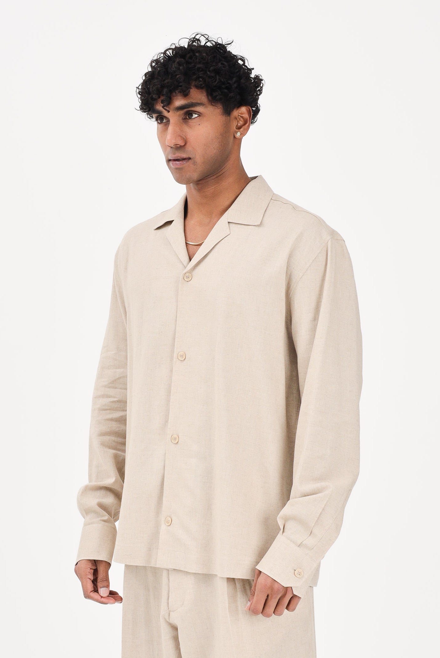 I'M BRIAN Camicia a manica lunga in lino beige da uomo CA3638 0025 I'M BRIAN