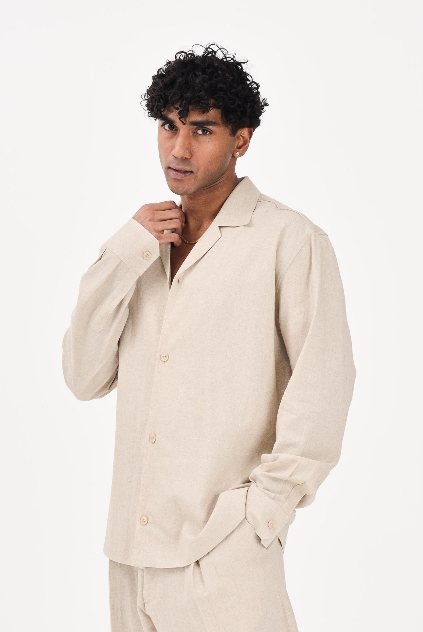 I'M BRIAN Camicia a manica lunga in lino beige da uomo CA3638 0025 I'M BRIAN