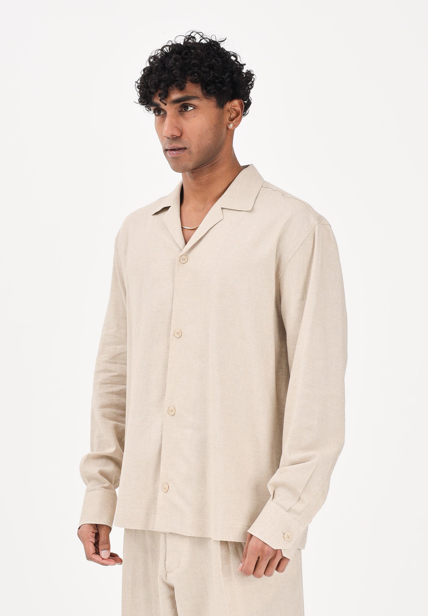 I'M BRIAN Camicia a manica lunga in lino beige da uomo CA3638 0025 I'M BRIAN