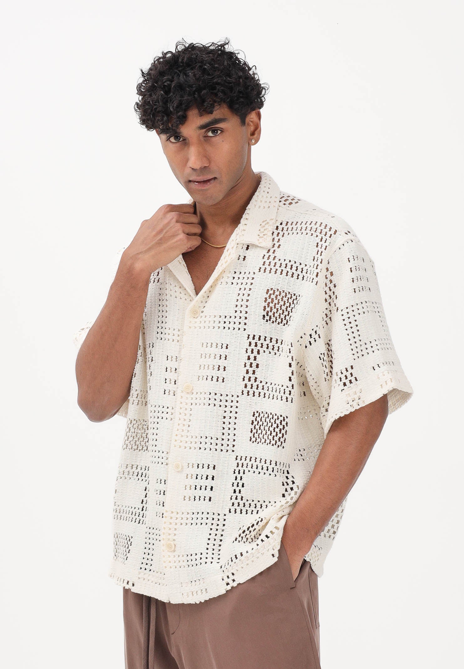 I'M BRIAN Camicia in maglia panna da uomo con lavorazione geometrica CA3641 PA I'M BRIAN